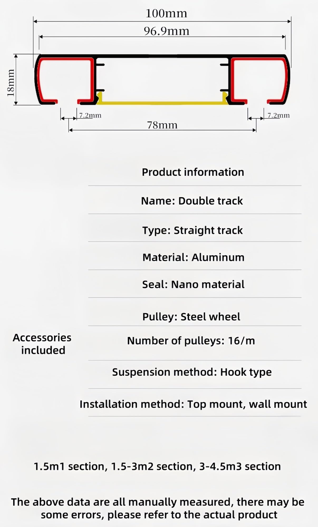 Aluminiowa dwurzędowa szyna sufitowa 2,5 m - perforowana ścianka działowa i system falbanów, płynna, łatwa instalacja, trwałe i stylowe rozwiązanie do wystroju domu