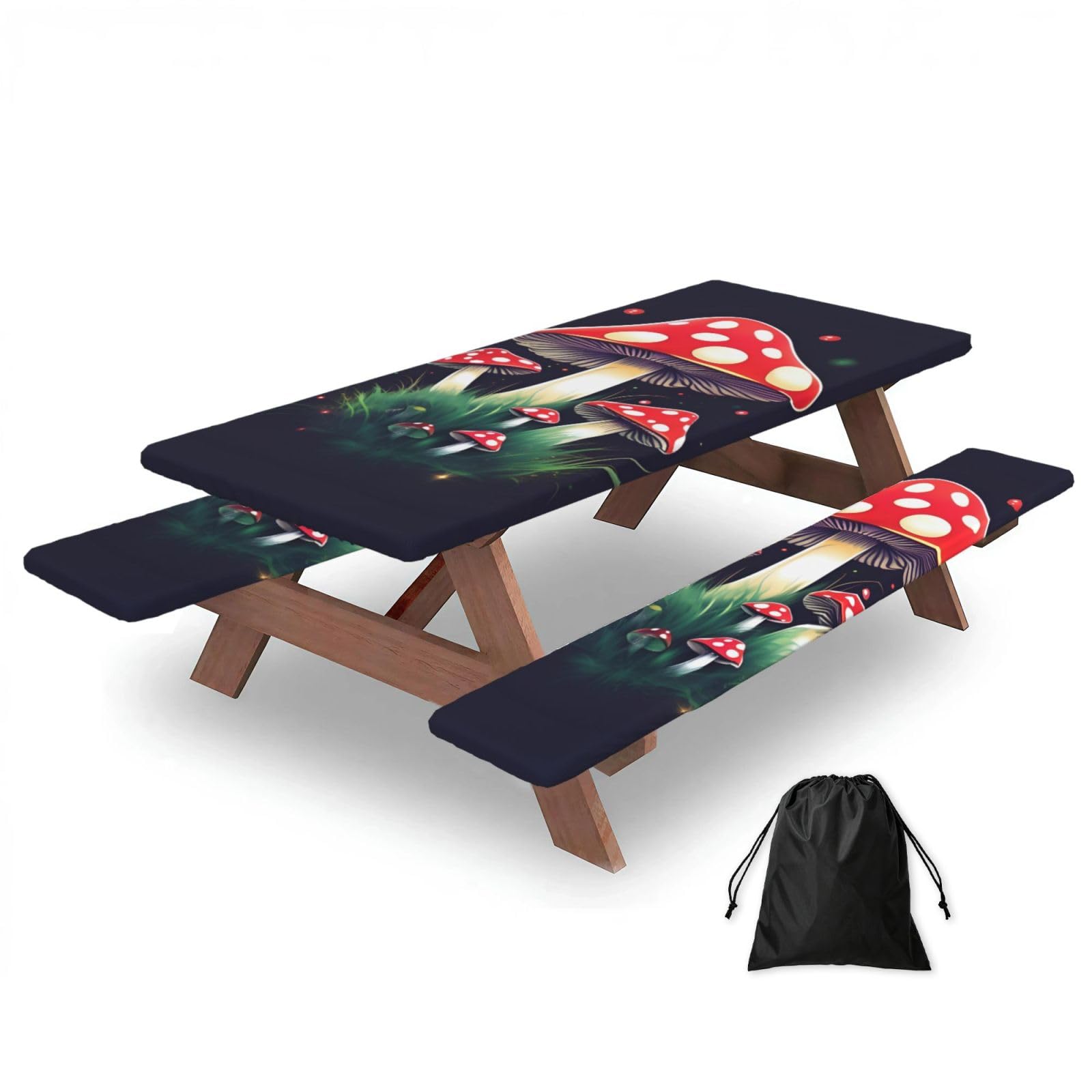 Zyjhyy Black Magic Mushrooms Print 3 Pack Wipeable Picnic Bench Cover And Table Cover Lightweight Table Cloth For Camping Outdoor