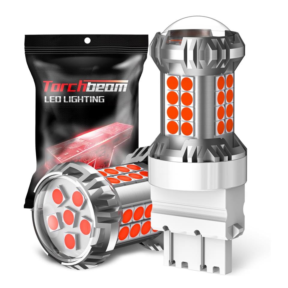 Torchbeam Newly Upgraded 3157 Red LED Bulb, LED Brake Tail Light Bulbs, 600% Brighter 3056 3057 4057 4157 3457 Brake Stop High Mount Stop Tail Taillights with HD Lens for Cars, Non-polarity, 2 Pack