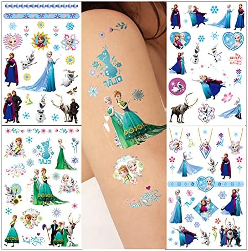 GODSON Princess Tattoos 4sheets Fake Temporary Tattoos for Kids Women Adults Party Favors Birthday Decorations, 4 Count (Pack of 1)