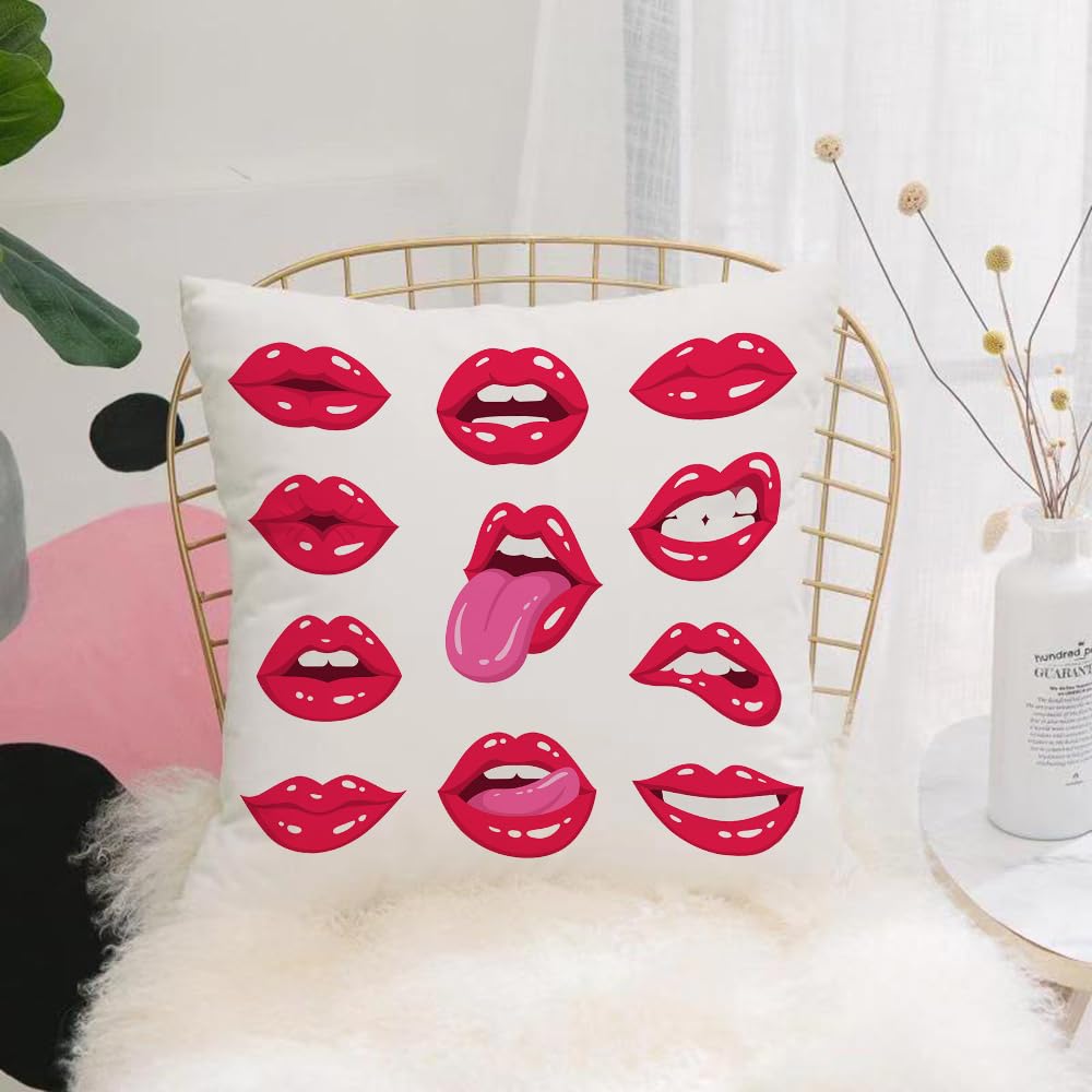HYOSXW Cushion Cover,Throw Pillow Case Home Decorative for Living Room Bedroom Sofa Chair 16X16 Inch,Red lips collection.of sexy woman's lips expressing different emotions such as,Pillowcase 40X40cm