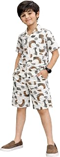 Kuchipoo Boys Cotton Co-Ord Set, Multi-Colored, Half Sleeve Printed Shirt with Shorts, Collar Neck, Casual Summer Wear Price In India