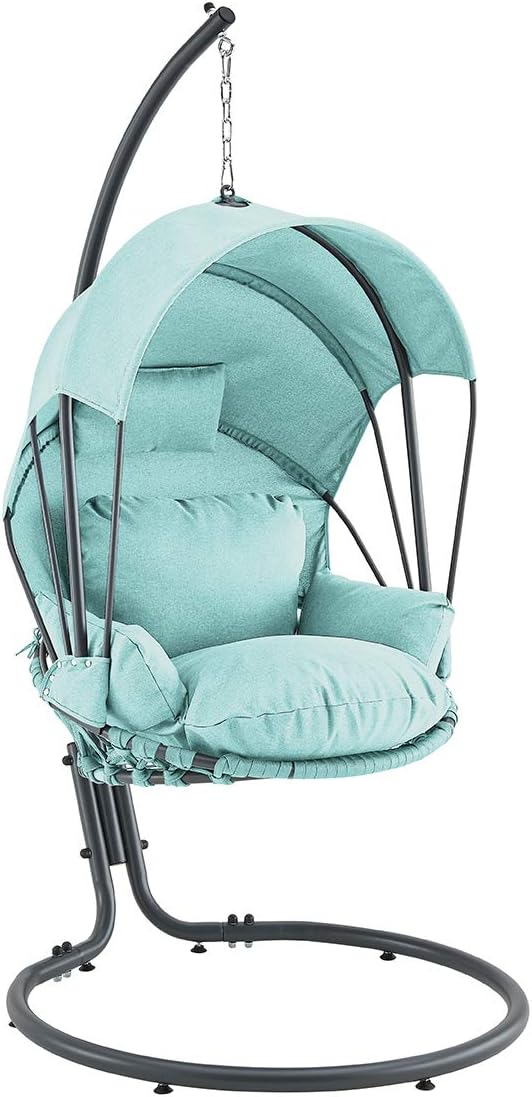 Barton Deluxe Hanging Chair Aqua w/Canopy Sun Shade Deep Cushion Lounge Seating Outdoor Indoor Patio Bedroom Hanging Swinging