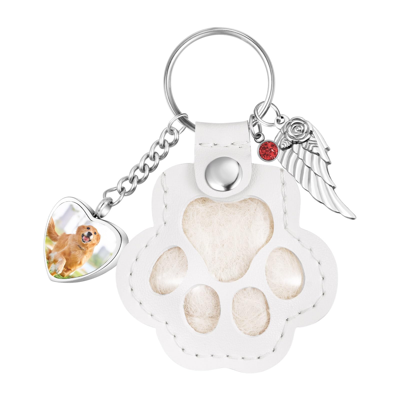 abooxiu Photo Personalized Urn Keychain for Pet Ashes Leather Pawprint Keepsake with Fur Custom Portrait Pendant Pet Urns for Dogs Cats Cremation