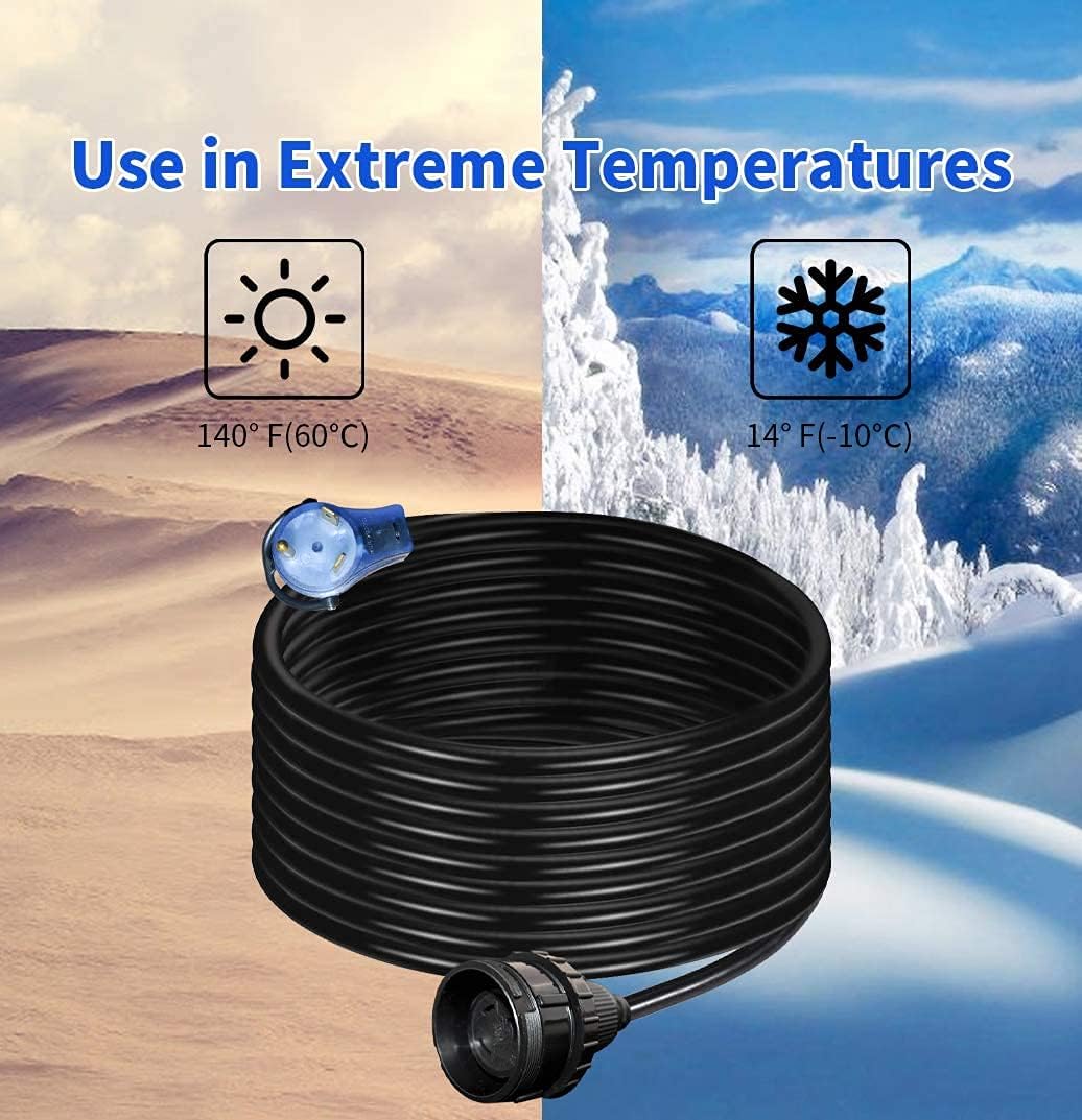 ApexSports 25’100% Copper Extension Cord: RV 30A TT-30P to L5-30R with Easy Handle, LED Power Indicator and Cord Organizer: R4SEXL-007S1