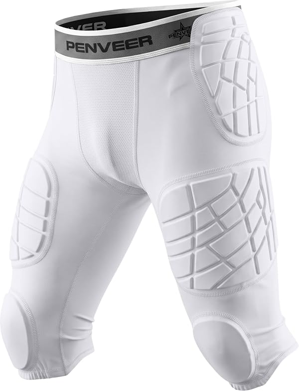 Penveer 7 Pad Football Girdle Adult with Cup Pocket (White, AS) by Penveer - Used condition - US$33.41
