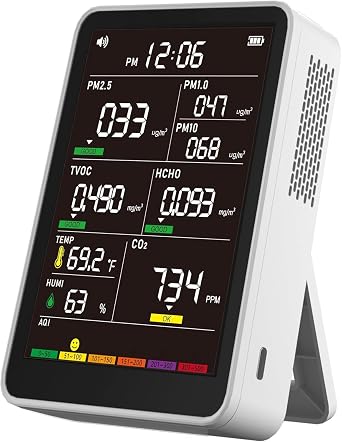 16-in-1 Indoor Air Quality Monitor, High-Precision Multi-Parameter Smart Air Quality Tester with HD Real-Time Color Screen, Portable Air Quality Monitor for Home, Office, Cars, School, Bedroom