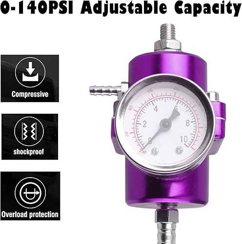 Miniatura 16 de BARTOO Kit universal de regulador de presión de combustible ajustable, regulador de combustible de aluminio, regulador de presión de inyección