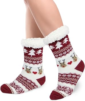 Calzini Natalizi, Calzini Antiscivolo Donna Uomo, Morbido Caldo Calze a Pantofola, Calze Antiscivolo Natalizie Calzinis Termici, Calzinis Invernali Natalizi per Donna, Uomo, Bambini Regalo Natale (A