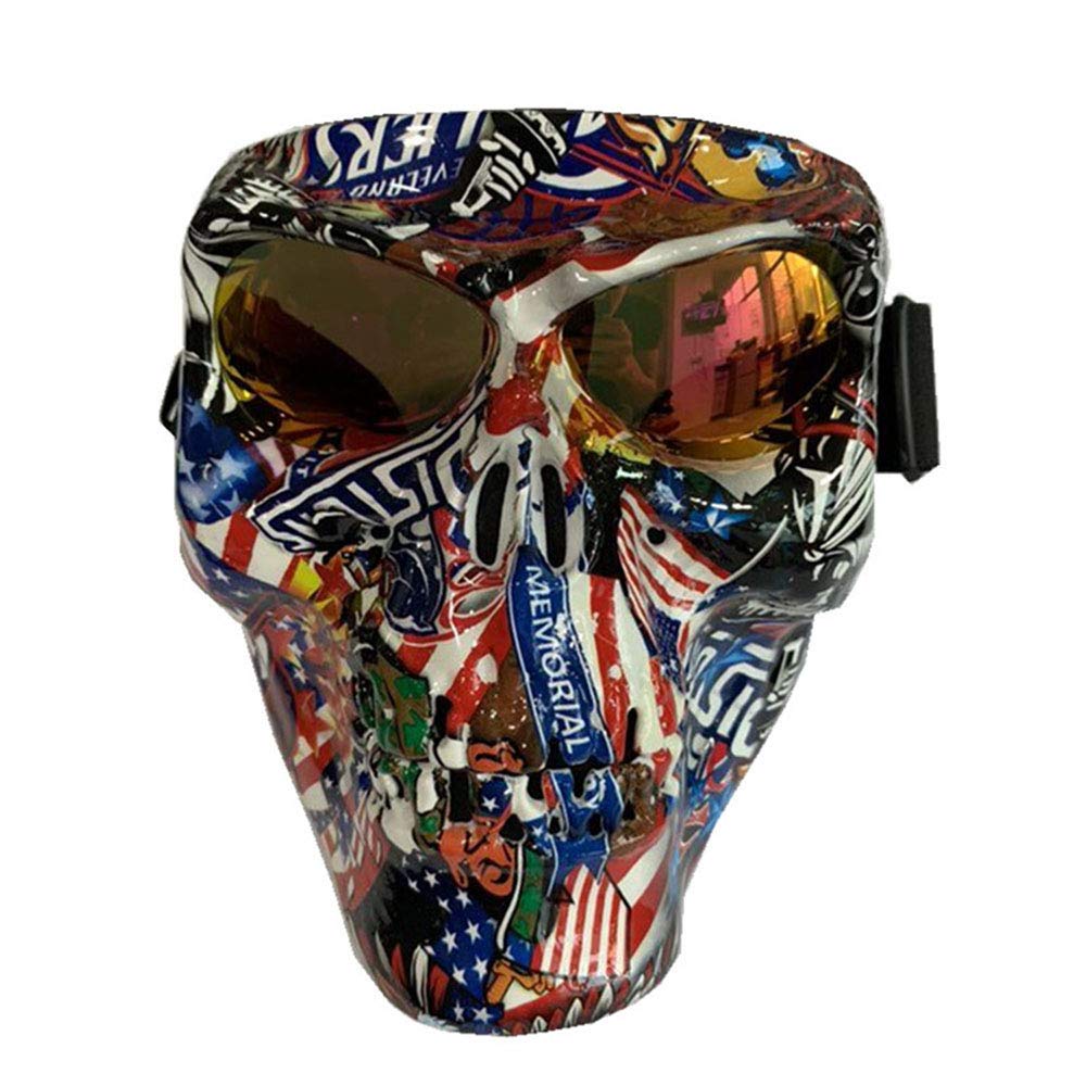 Outdoor Airsoft Shooting Face Protection Gear Tactical Paintball Halloween Cosplay Horror Gost Skull Mask - Colorful Lens - Captain