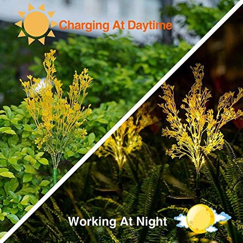 2pcs LED Solar Flower Lights Outdoor Decorative Flower Stake Garden Lights Waterproof Simulation Rape Blossoms Flowers Lights for Garden Patio Yard Pathway Party Holiday Decoration