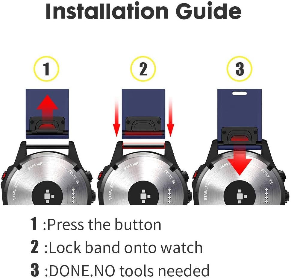 visionary1 garmin fenix 5 band easy fit 22mm width soft silicone watch strap replacement for garmin fenix 5fenix 5 plusforerunner 935approach s60q