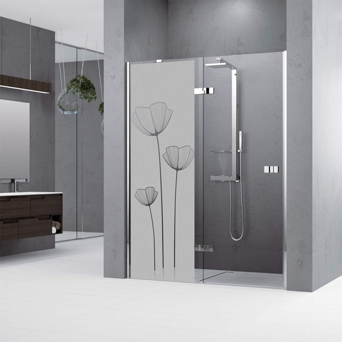 Anti-Privacy Window Film – Self-Adhesive Privacy Screen Stickers for Glass & Shower Door | Poppy Flowers H185 x L55 cm