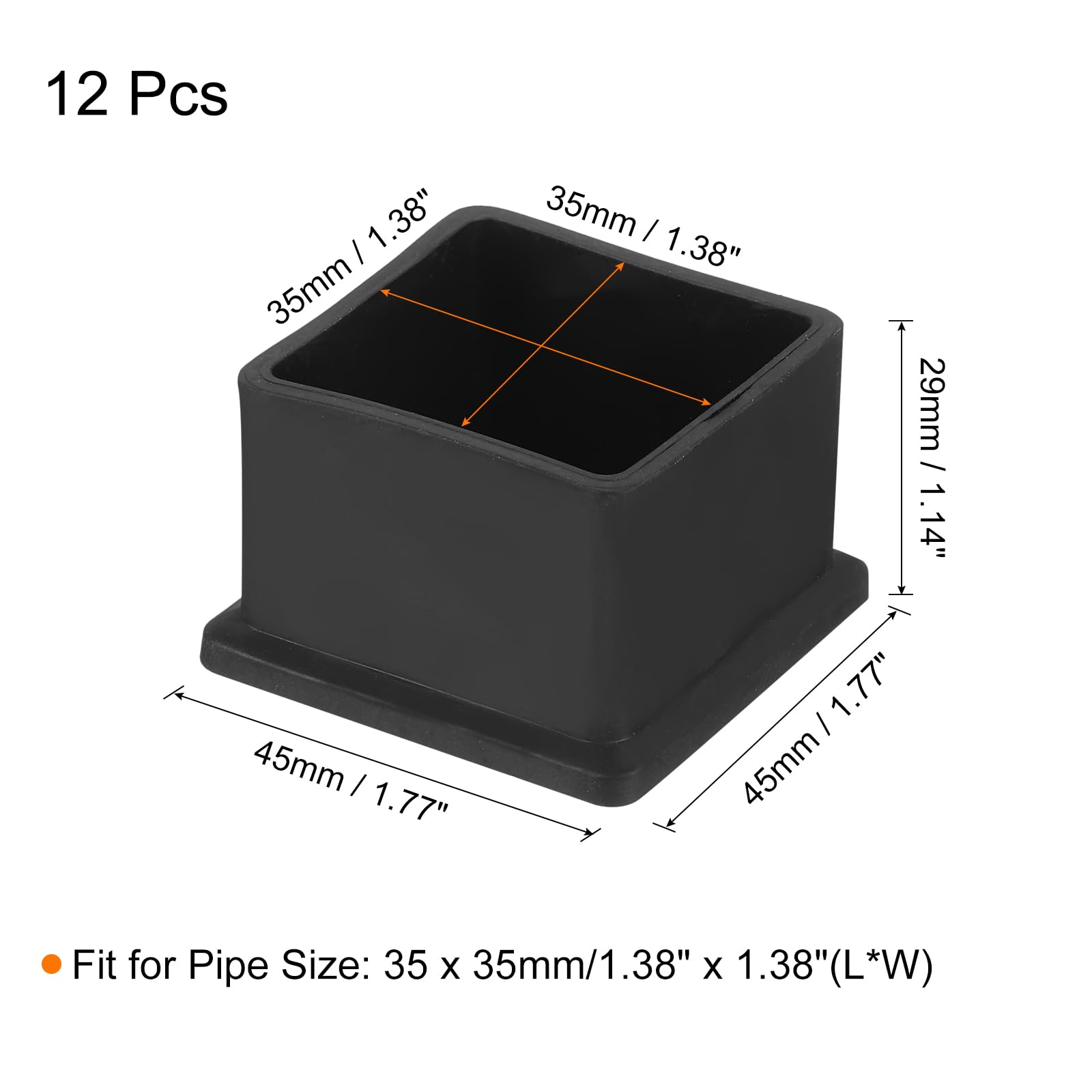 Tappi Quadrati Per Gambe Di Sedie In PVC - 12 Pezzi, 45x45 Mm, Neri, Antiscivolo E Silenziosi