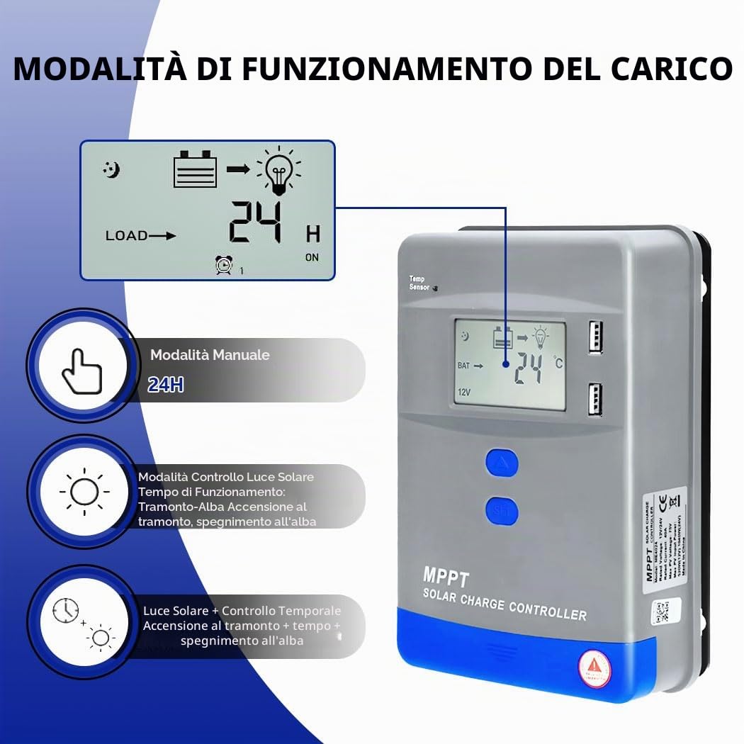 Y&H Regolatore di carica pannello solare MPPT 40A 12V 24V per pannello solare max 75V fino a 520W 1040W per la ricarica di batterie AGM, Gel, Flooded e al litio,LiFePO4