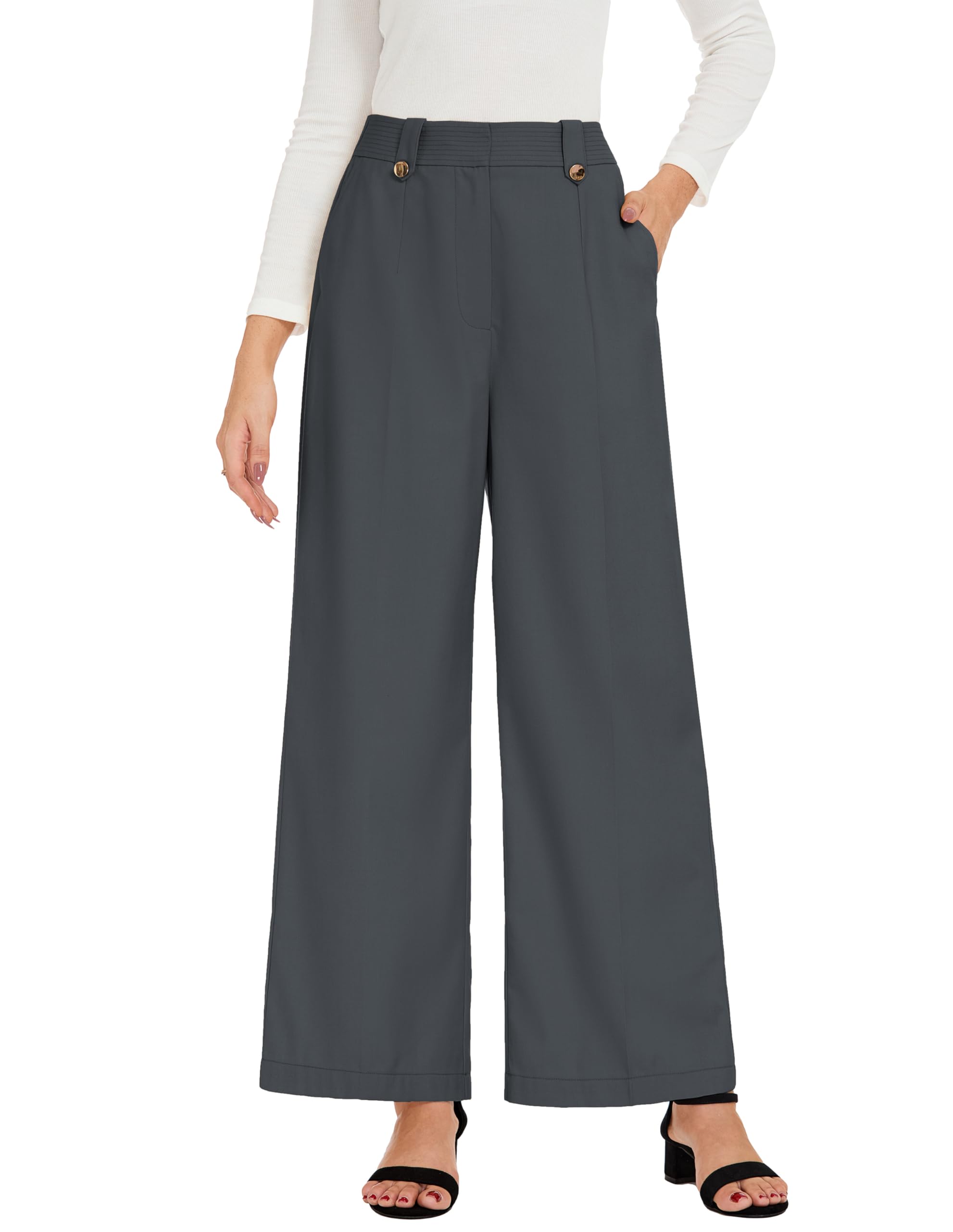 GRACE KARIN Wide Leg Dress Pants for Women High Waisted Work Pants Business Casual Long Trousers with Pockets