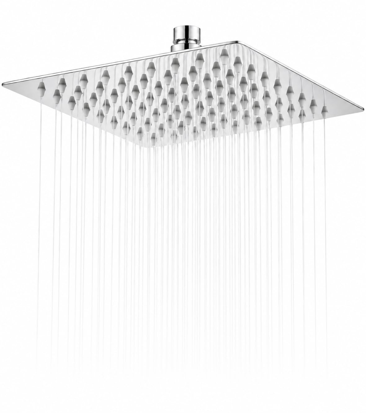 Sieyescity Silver High Pressure 8 Inch Square Rainfall Shower Head, 304 Stainless Steel Ultra Slim Overhead Rain Shower Head With Silicone Nozzles, Angle Adjustable, G1/2 Fitting - Polished Chrome