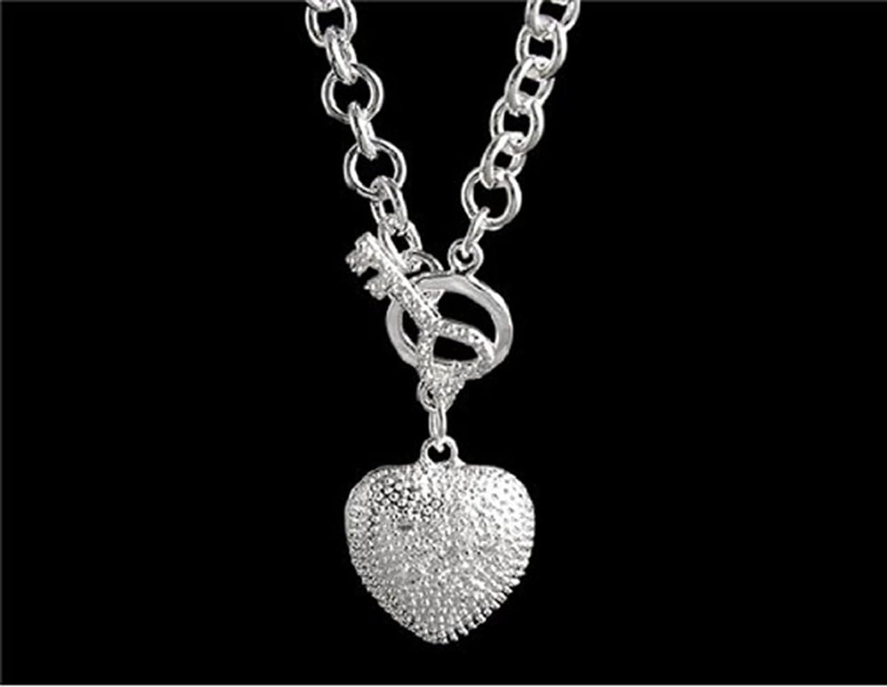 OnceAll 925 Sterling Silver Plated Copper-Nickel Alloy Necklace with Heart Shaped Pendant (Silver) M.