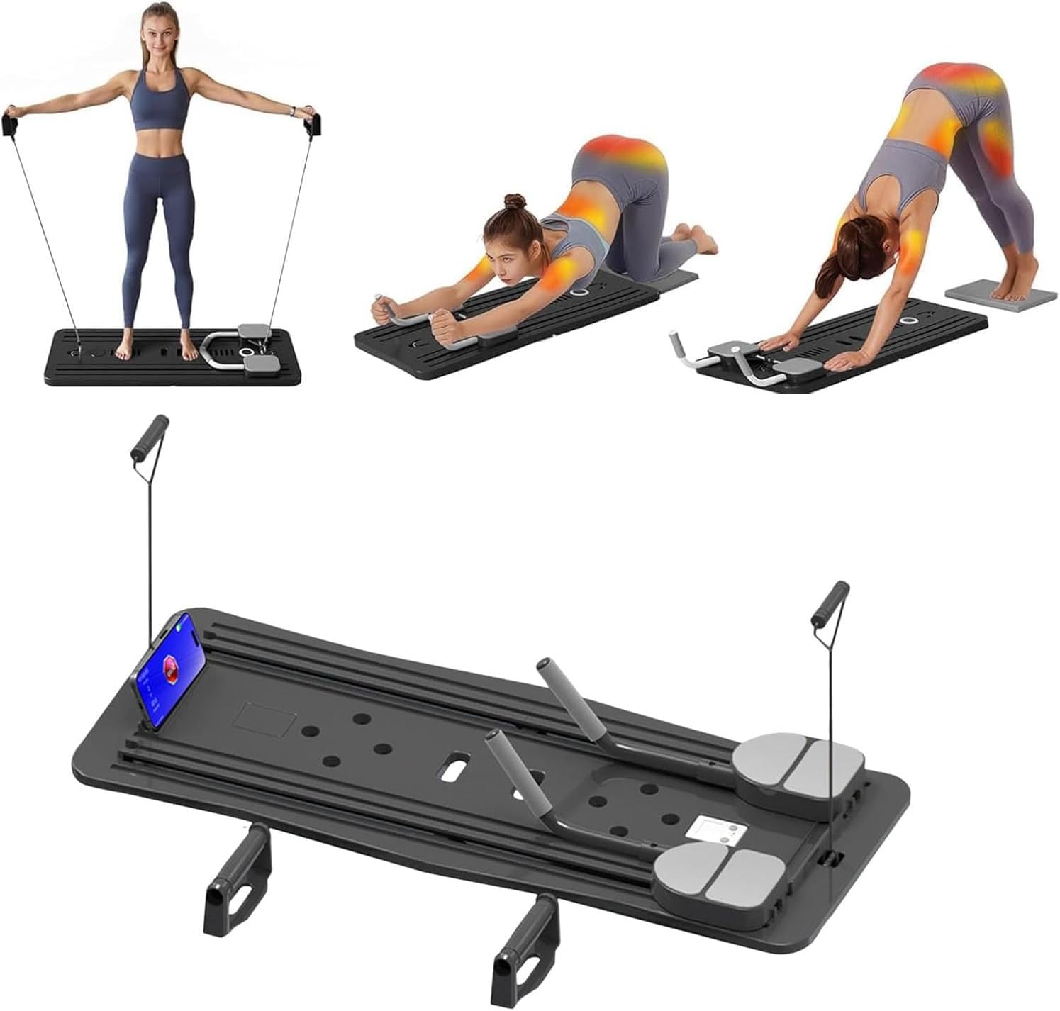 Pilates Board, Pilates Reformer Set, Multi Functional Foldable Pilates Machine for Home, 5 in1 Pilates Sliding Board, Pilates Equipment with Timer