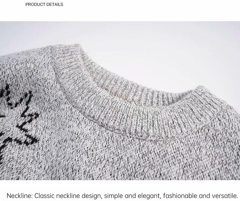 Unisex Cartoon Shark Pattern Sweater for Winter, Y2K Retro Fashion Jacquard Loose-Fitting Crew Neck Knitted Pullover.