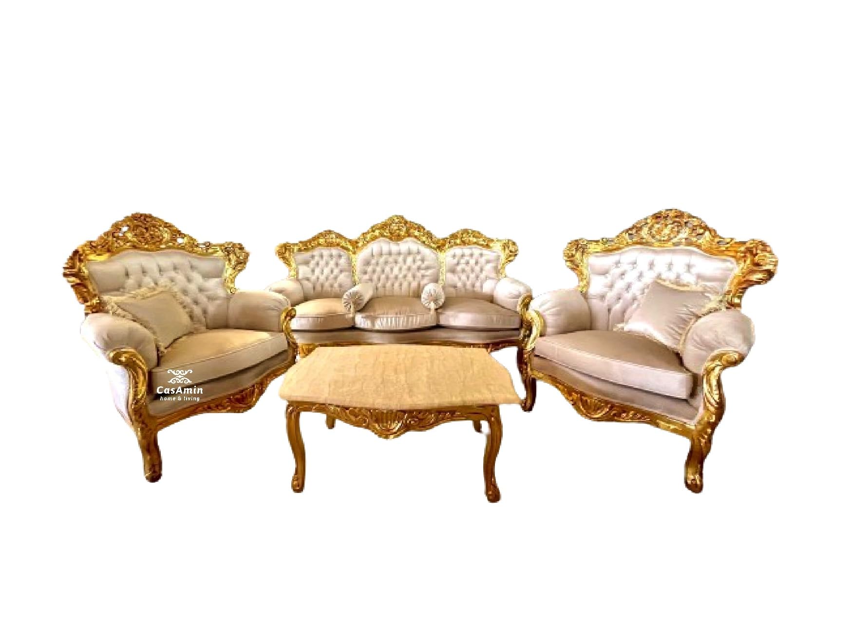 Ensemble de canapé de style Louis français beige rétro baroque rococo en velours avec finition dorée pour décoration de hall d'hôtel à domicile