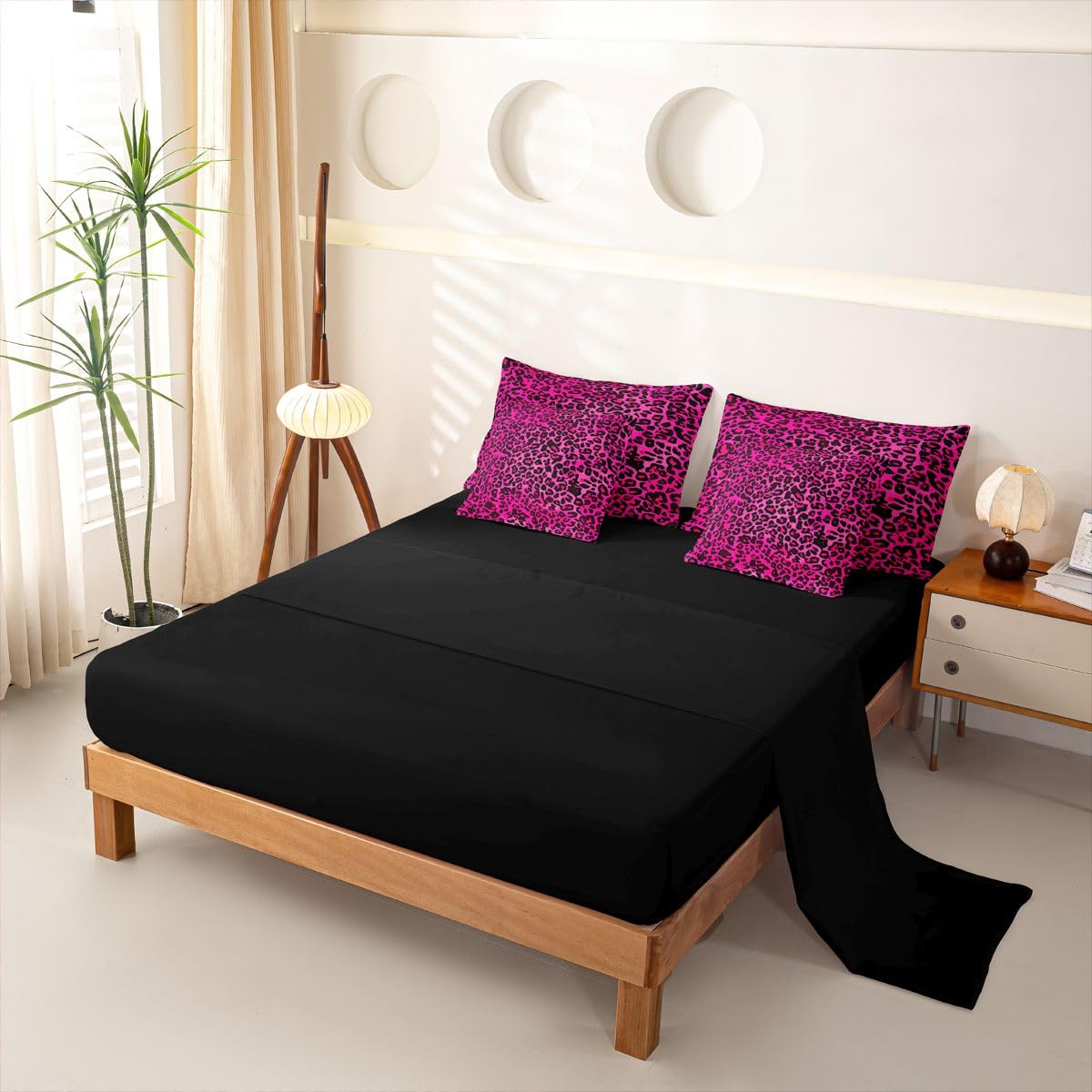Loussiesd Set di biancheria da letto per bambini con stampa leopardata rosa acceso, per letto singolo, 7 pezzi, per bambini, ragazzi, ragazze, safari, con copripiumino, lenzuola, federe, federe