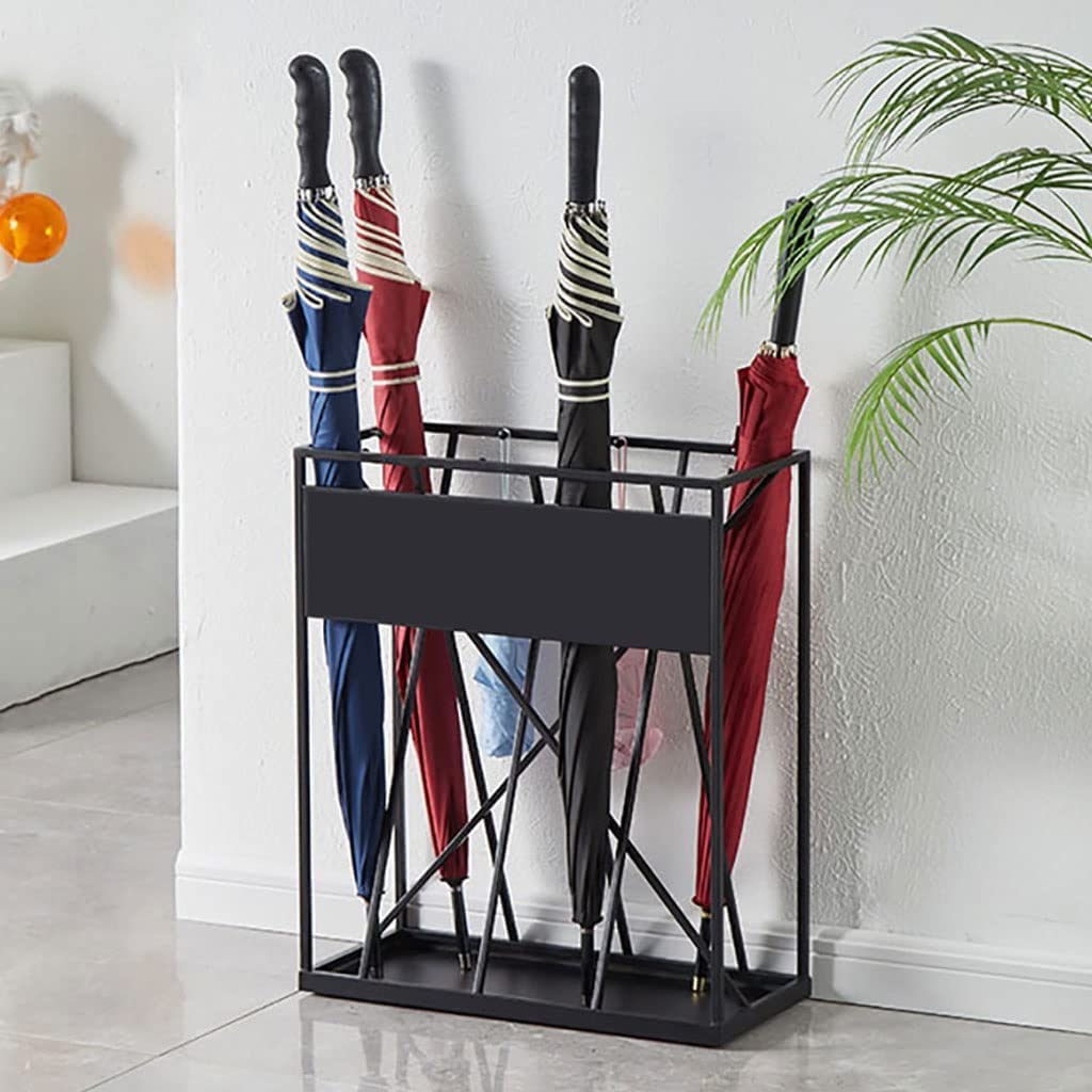 HYLYGFH Stylish Metal Rectangular Umbrella Stand with Drain Hole & Hook - Perfect Entryway Umbrella Holder for Home, Office, and Hotel Lobby Storage Solutions.