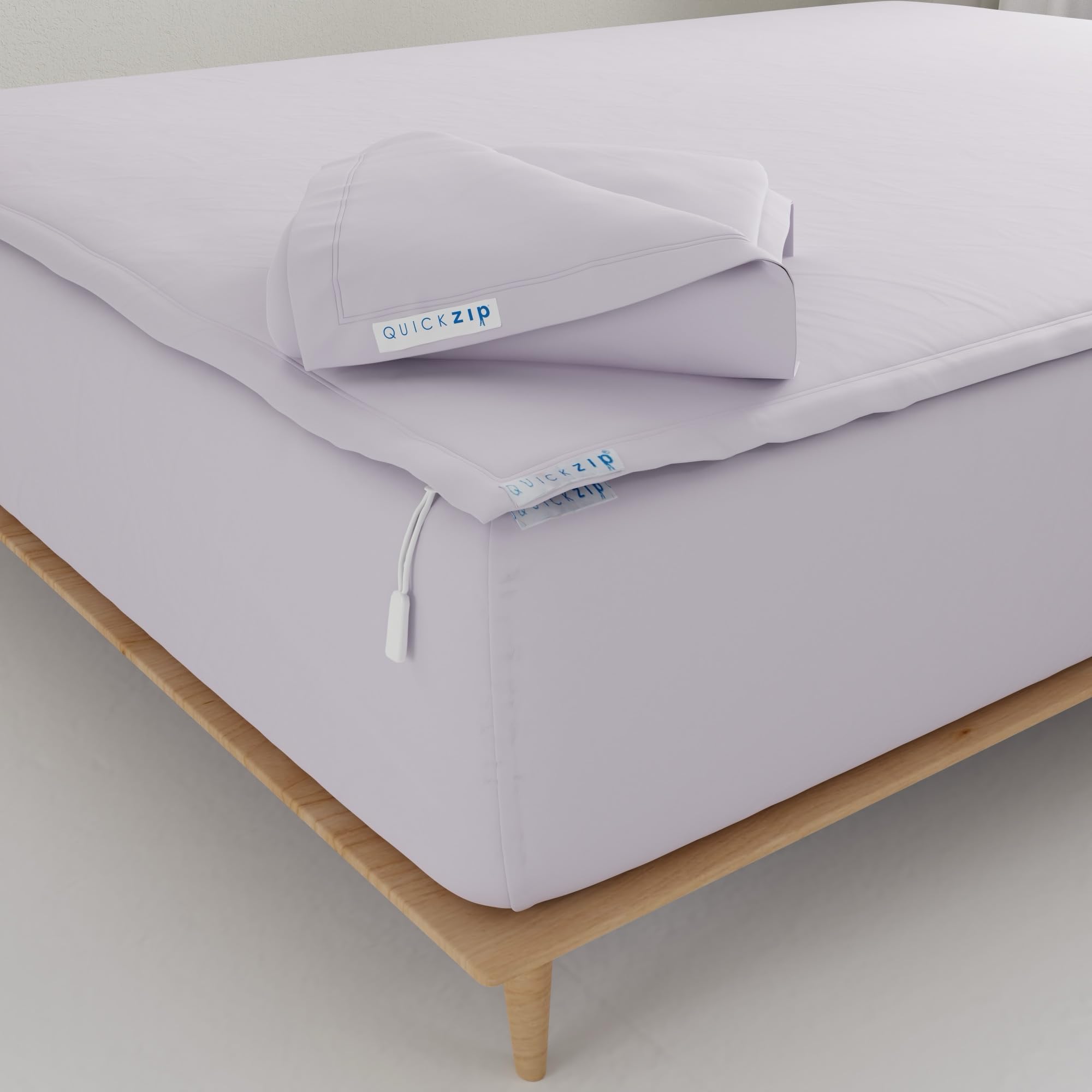 QuickZip Fitted Plus Spare Bundle: 1 Fitted &amp; 1 Zip Sheet - Easy Change, Won't Pop Off - Soft Percale 400 TC 100% Cotton - 16' Deep Pockets Queen Size Sheets Lavender
