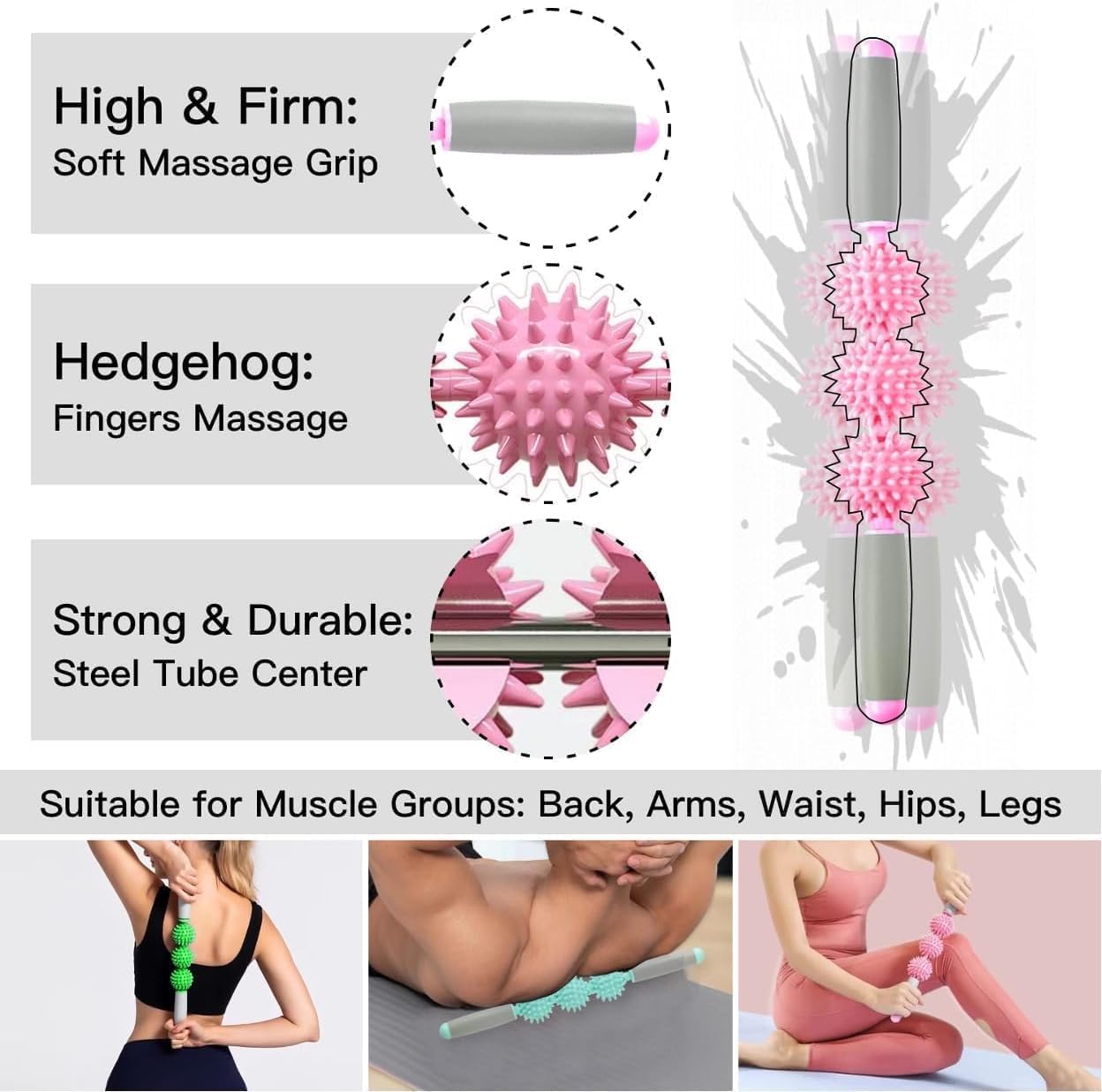 Cellulite Massager, Fascia Blaster for Cellulite, Muscle Roller Stick Lymphatic Drainage Massager for Relif Body Sorness, Trigger Points, Sports Legs, Back Recovery, Sakura Pink