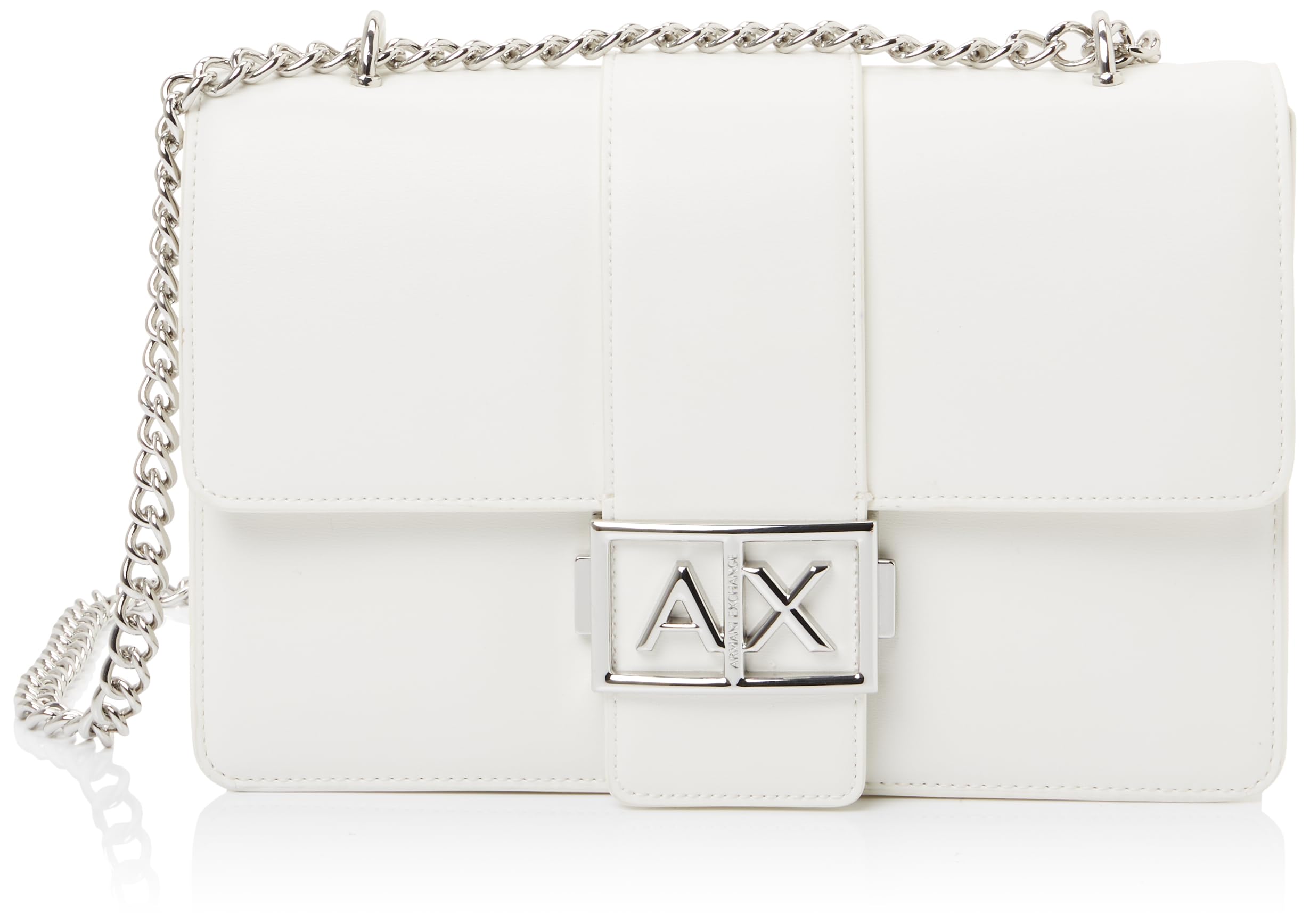 Armani Exchange Women's Jodie, Metal Silver Logo, chain strap, MESSENGER BAG, Off White, One size