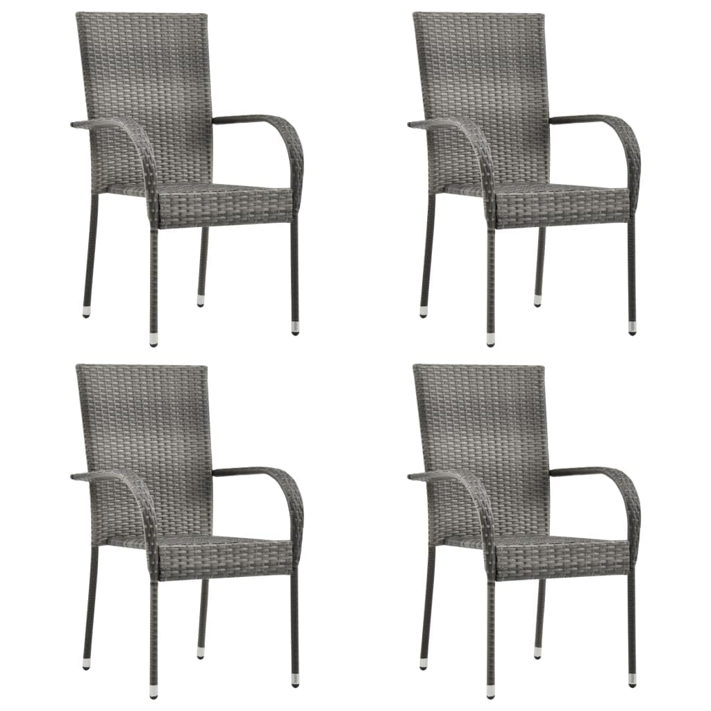 Juego de 4 sillas de exterior de polirratán gris, muebles de jardín resistentes a la intemperie para patio, balcón y terraza, asientos elegantes para el hogar y espacios al aire libre