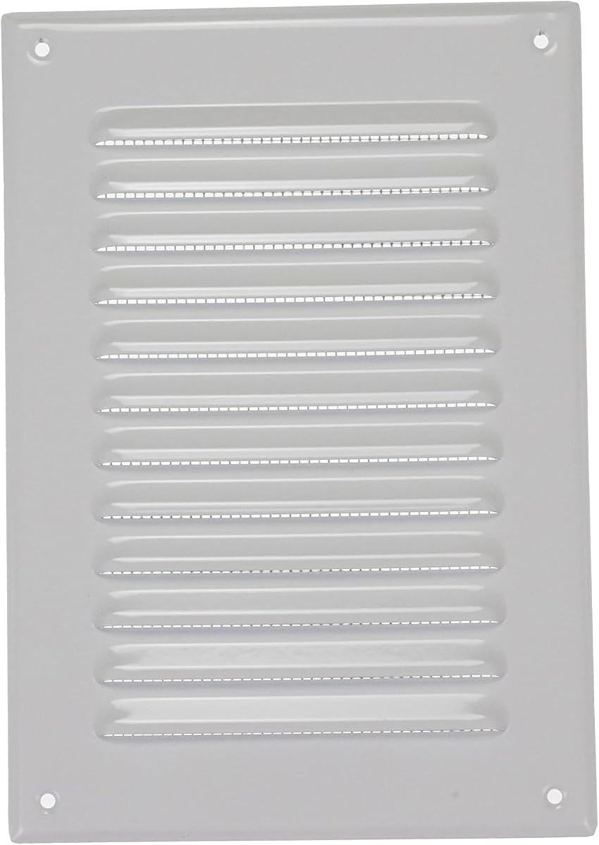 5'' x 7" Inch (Opening) Rectangular Ventilation Grille - White Metal Air Vent Cover with Mesh Screen Guard - Inside/Outside use Louver Grille - 6.5" x 9.5" Inch (Outer Size) Soffit Vent