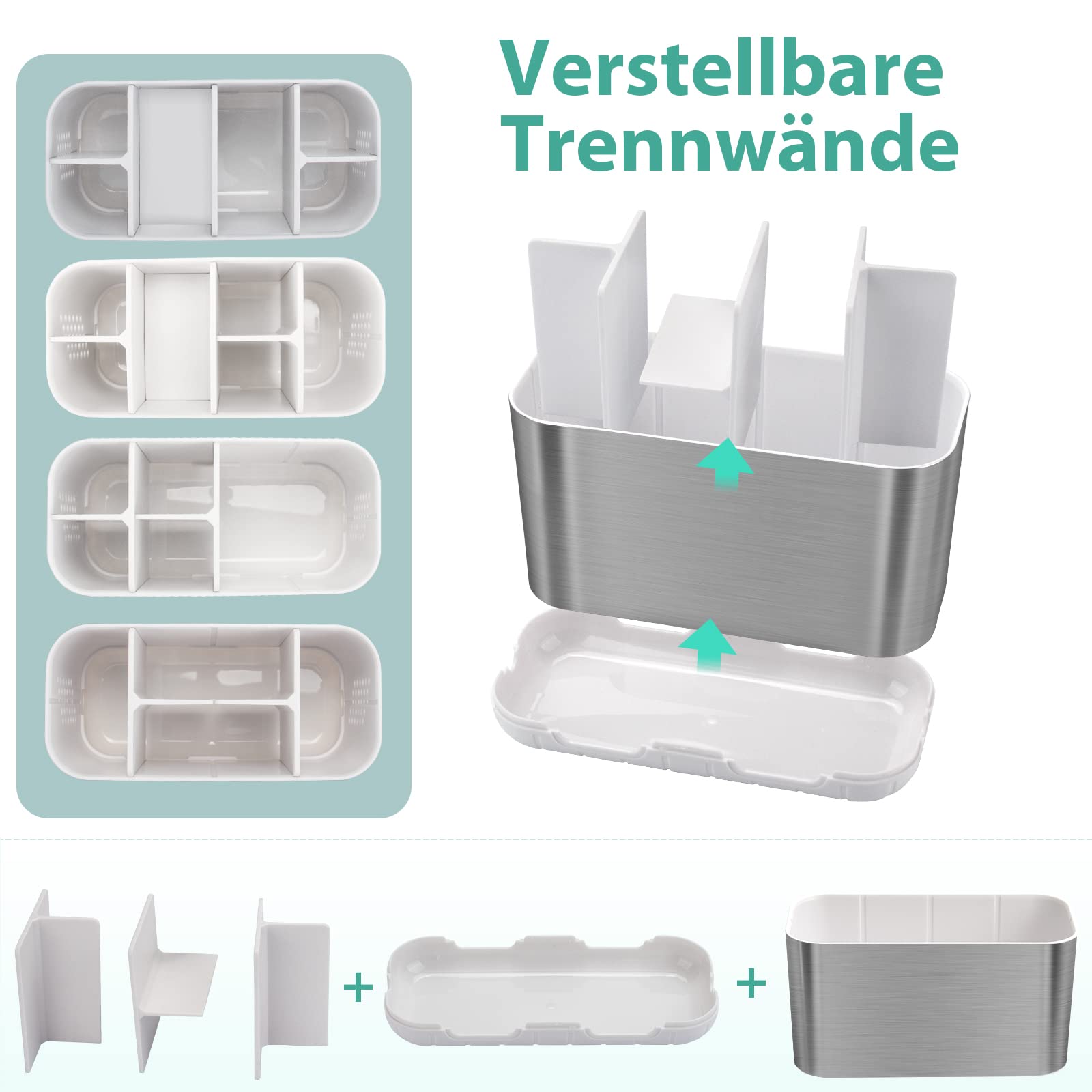 toprance Tandenborstelhouder, 6 vakken, badkamertandenborstelorganizer met drainagegaten, afneembare wastafelorganizer voor elektrische tandenborstel, tandpasta, mondspoeling, familie