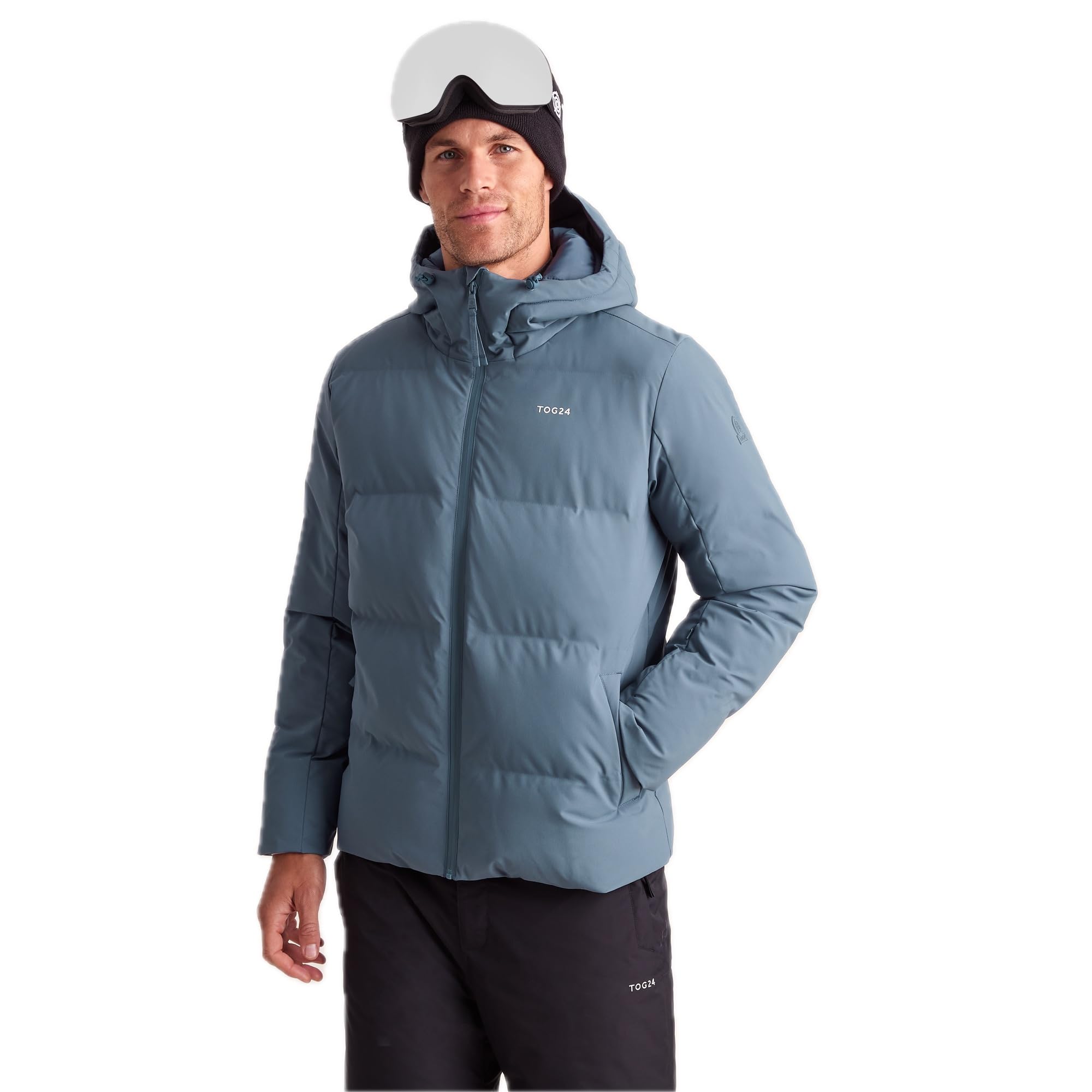 Tog24 Men's Fjord Blue Davos Ski Jacket, Windproof, Insulated With Hood, With Snowskirt & Pass Pocket