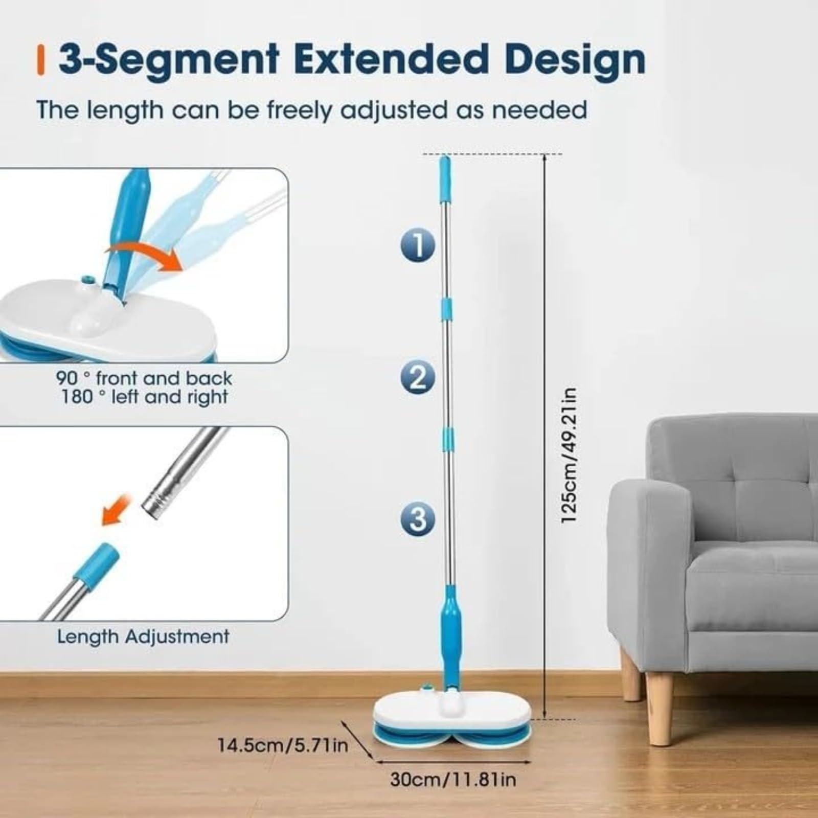 Trapeador eléctrico – Limpiador y encerador giratorio dual de alta velocidad, mopa multisuperficie recargable inalámbrica con diseño delgado de 7 cm para suelos de azulejos de madera del hogar