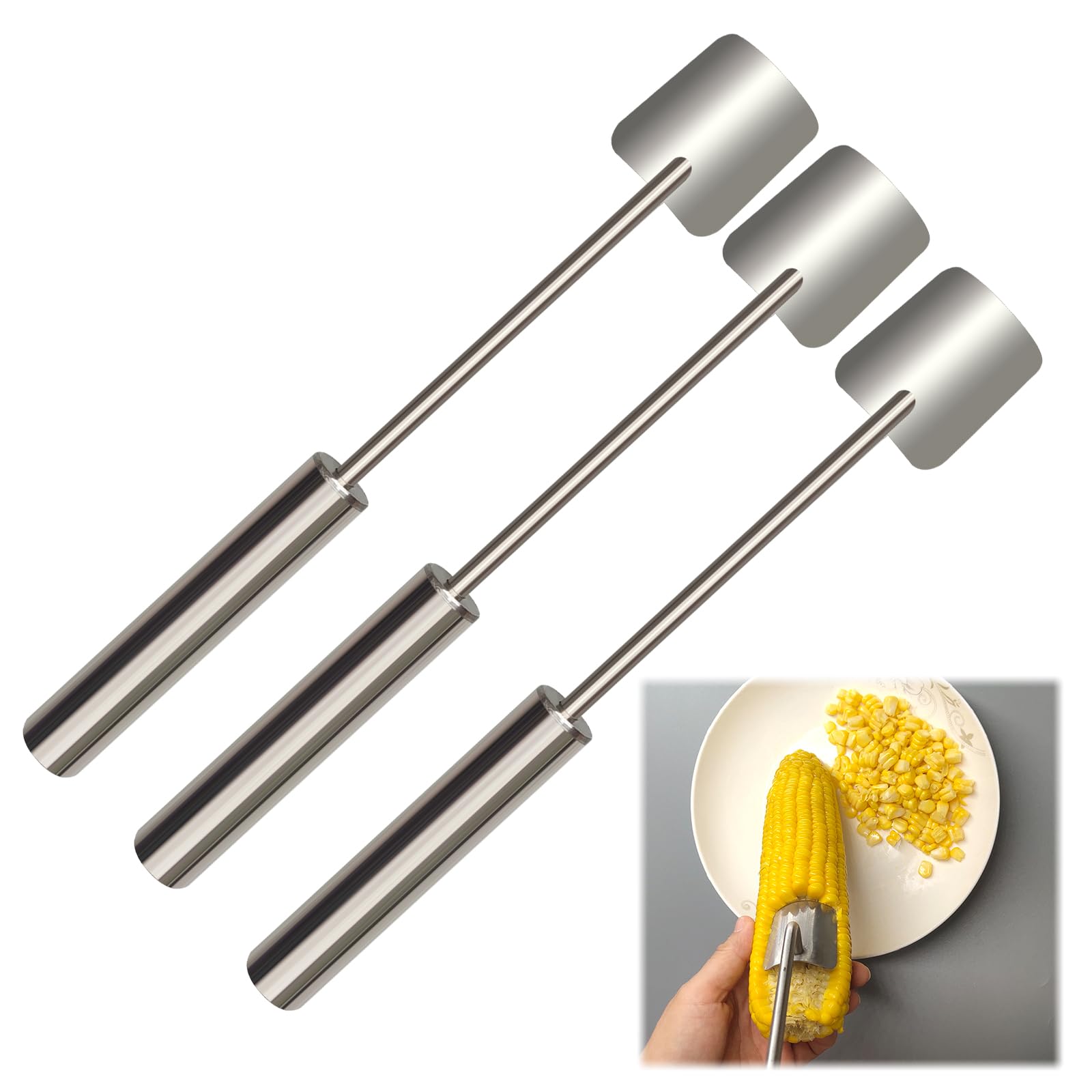EGZ Corn Cob Peeler - Stainless Steel Splitter Tool (3 Pcs) Suitable for Home Kitchen, Restaurant Chef, Picnic Lovers