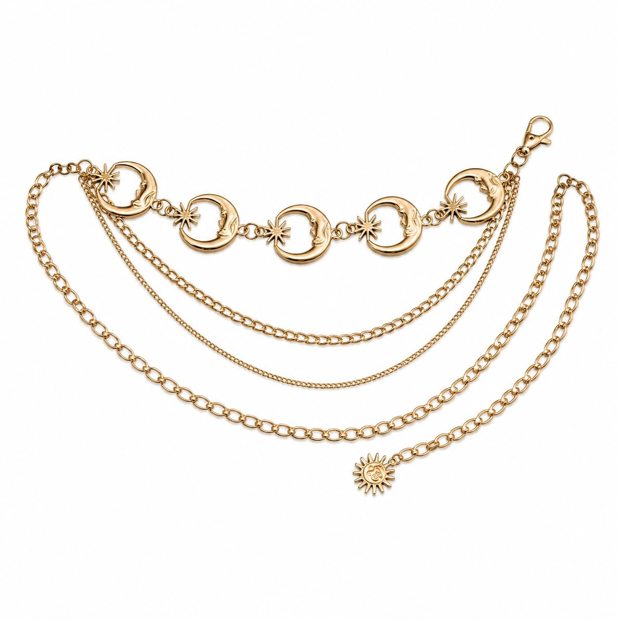 Layered Gold Waist Chain with Moon & Sun Charms Adjustable Statement Belly Chain for Fashion-Forward Women-image-40
