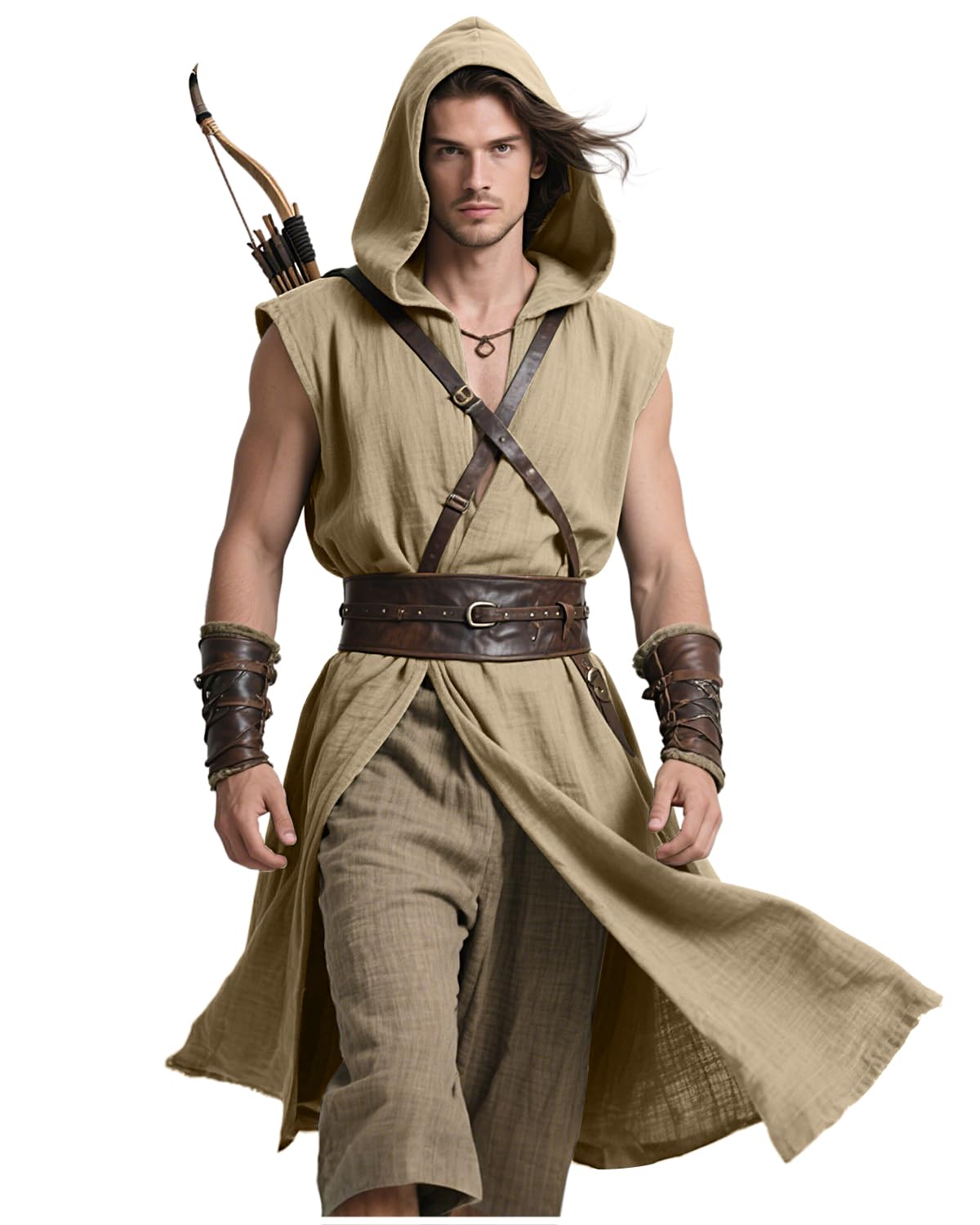 keland Camisa vikinga sin mangas para hombre, estilo medieval, falda con escudo LARP (albaricoque, L)