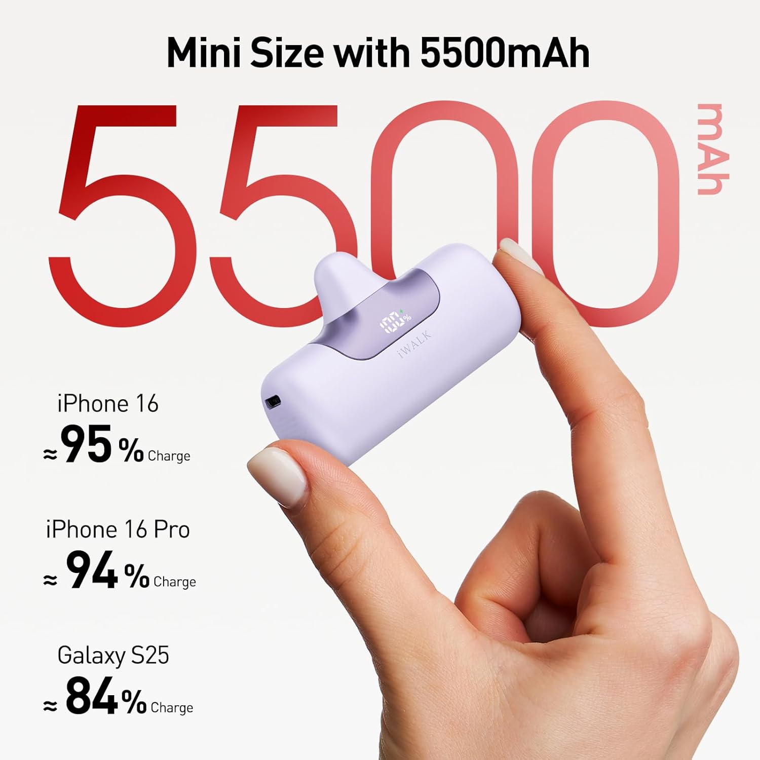 iWALK Portable Charger 5500mAh Next-Gen Small Power Bank 22.5W Fast Charging Battery USB-C Portable Phone Charger for iPhone 17/16/15 17 Plus 17 Pro Max iPad, Samsung Galaxy S25 S24 S23 Android,Purple