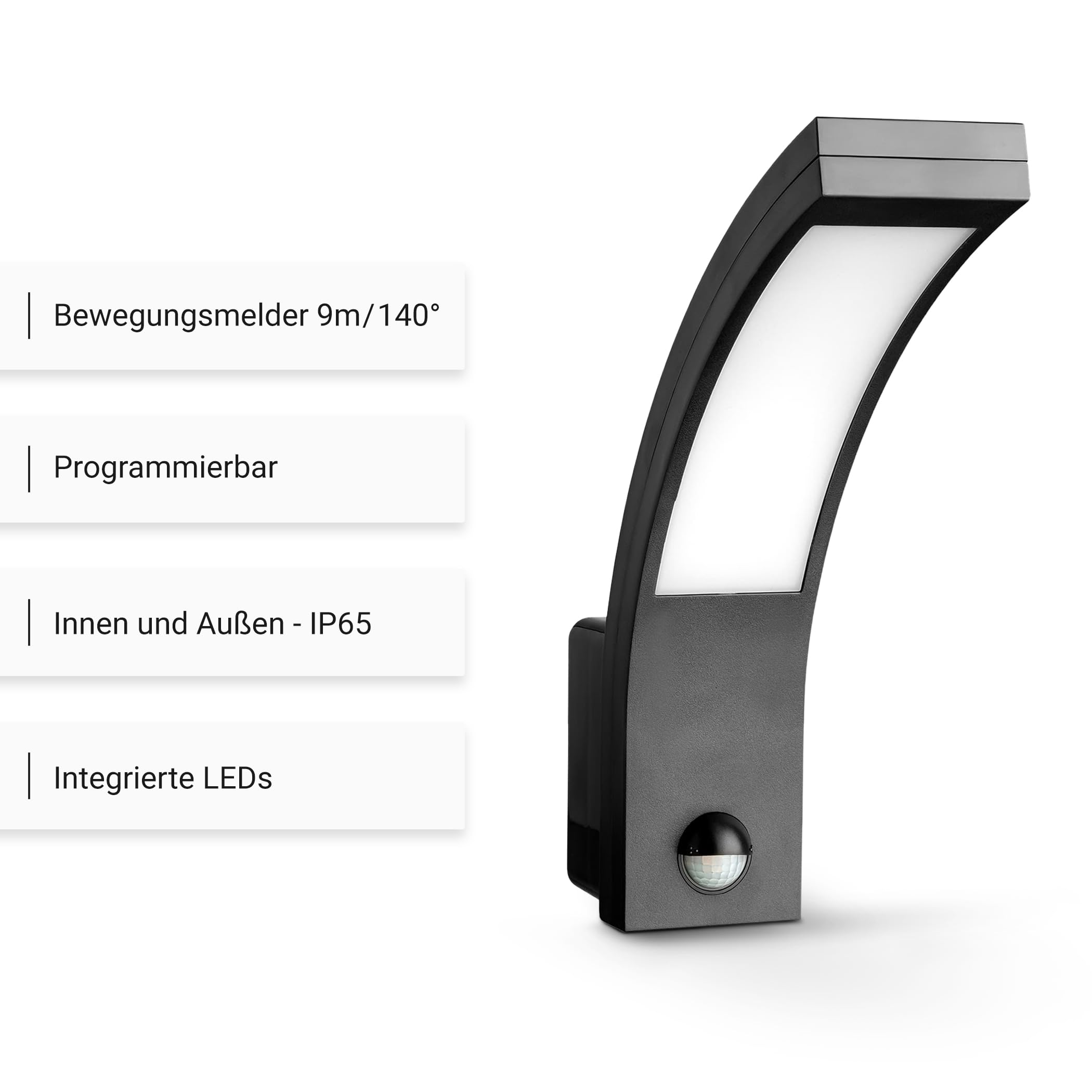 SEBSON Außenlampe mit Bewegungsmelder 15W Anthrazit 9m / 140° - 2er Set | programmierbar, LED Aussenleuchte kaltweiß 5800K 1000lm, Wandleuchte IP65, Außenwandleuchte Sensor Reichweite 9m / 140°