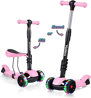 YOLEO 3-in-1 Kinder Roller Scooter mit Abnehmbarem Sitz, PU Räder, Höheverstellbare Lenker für Kleinkinder Jungen Mädchen ab 2 Jahre