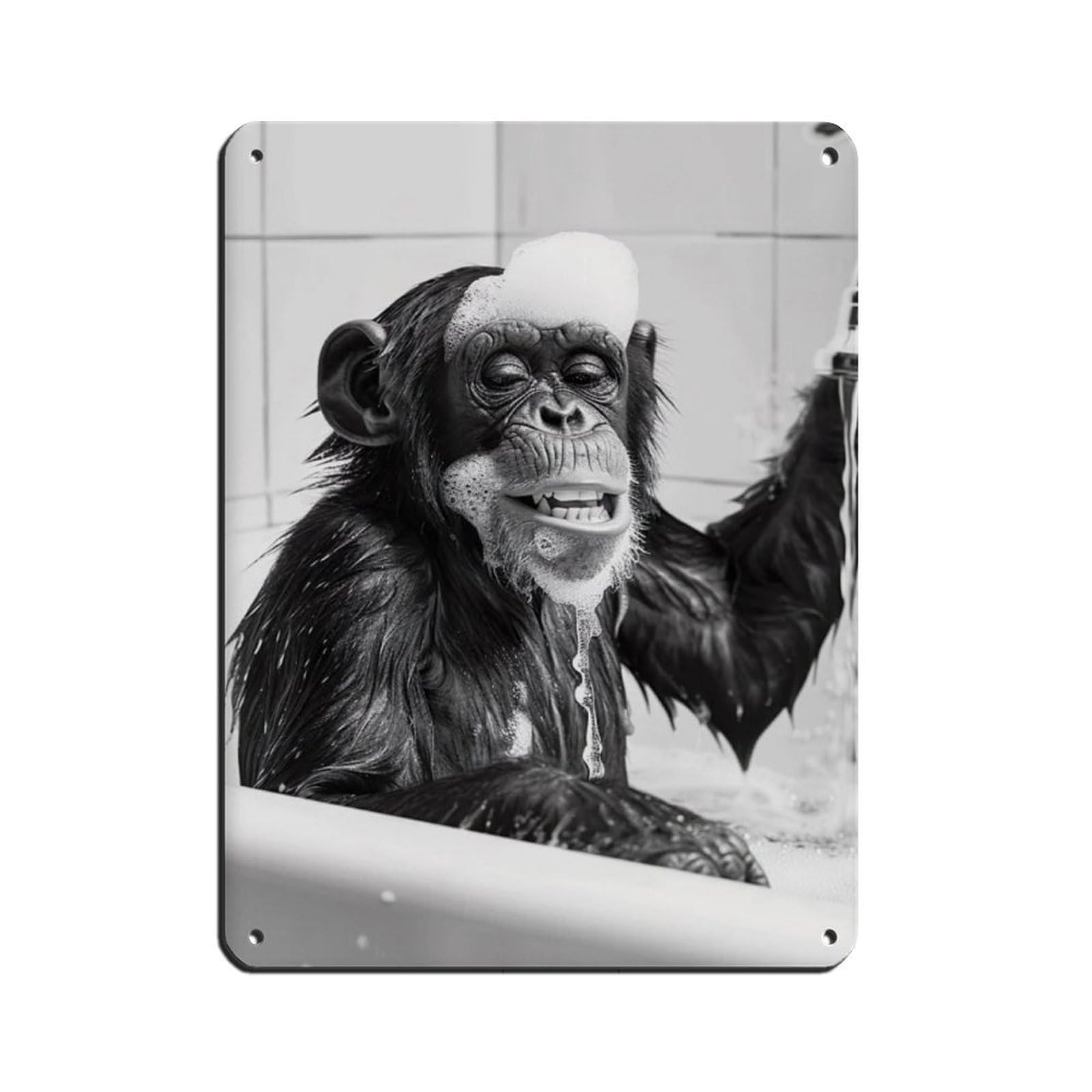 Monkey in The Bathtub, Funny Animal Poster（1） Retro Poster Metal Tin Sign Chic Art Retro Iron Painting Bar People Cave Cafe Family Garage Poster Wall Decoration 12x16inch(30x40cm)