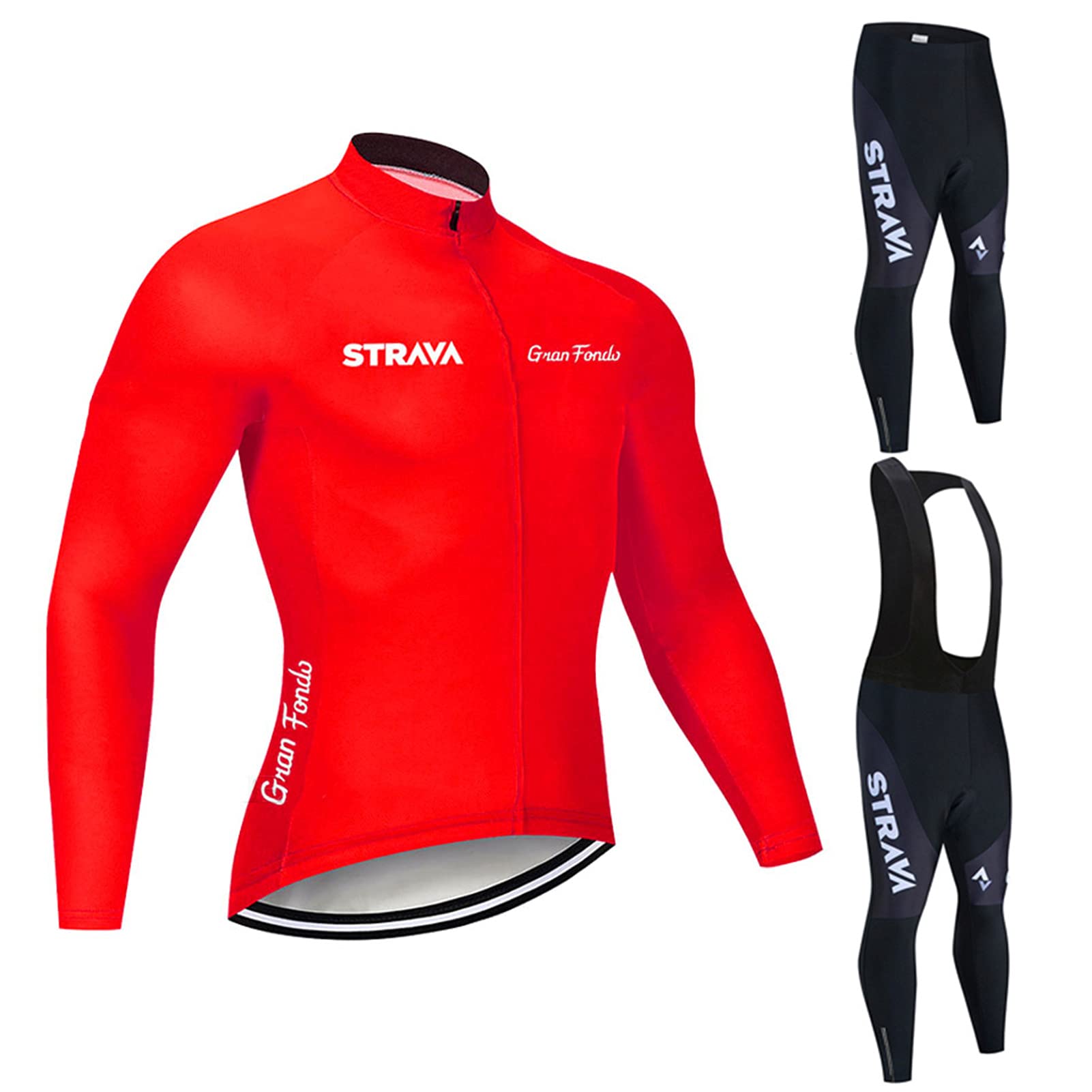 Conjunto Bicicleta Hombre Invierno, 3D Acolchado De Gel, Conjunto Largo Ciclismo Maillot Ciclismo + Pantalon/Culote Bicicleta (P10,S)
