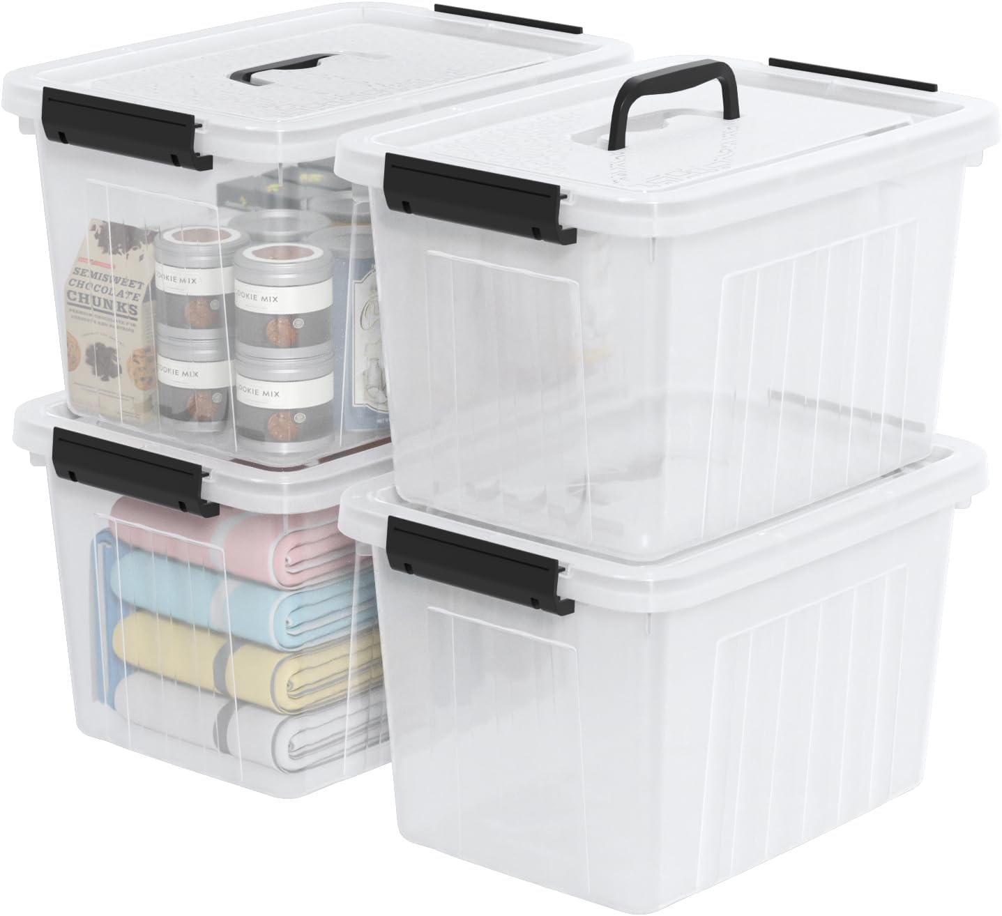 Obstnny Caja de almacenamiento de plástico de 20 L con asa, paquete de 4 contenedores de almacenamiento transparentes con pestillo