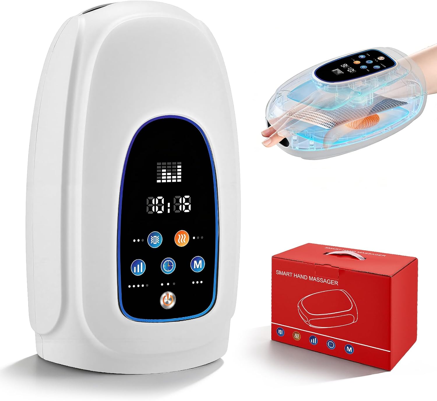 Cordless Hand Massager for Typists Gamers, Upgrade Wrist Massager with Heat & Compression–2500mAh Rechargeable, 3 Modes & 5 Intensities, Soothing Kneading & Stretching for Palm, Finger & Wrist