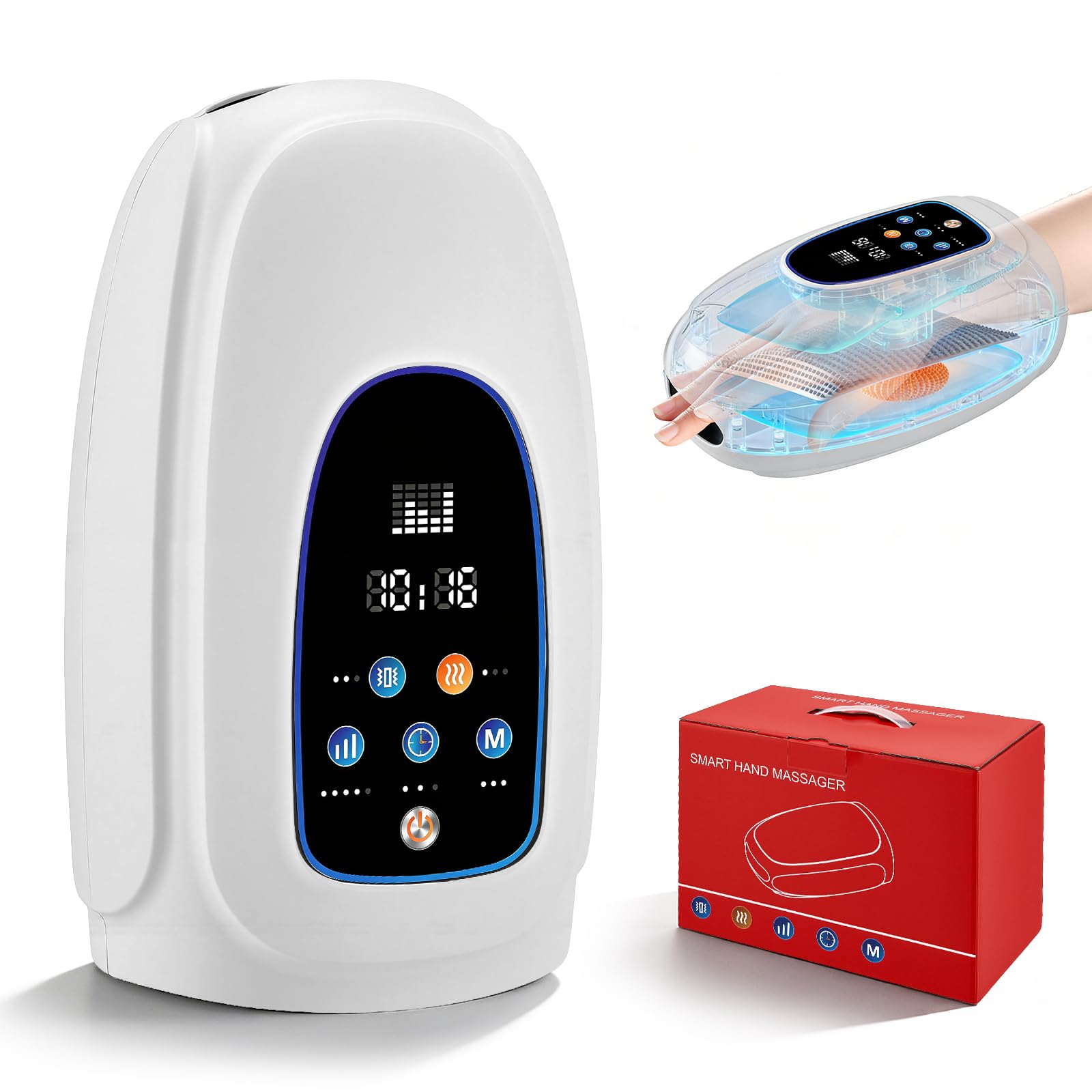 Massaggiatore manuale con compressione e calore, 3 modalità di massaggio e 5 livelli di intensità, massaggiatore manuale senza fili USB, riscaldamento per 5-8 secondi, allevia il dolore nell'artrite
