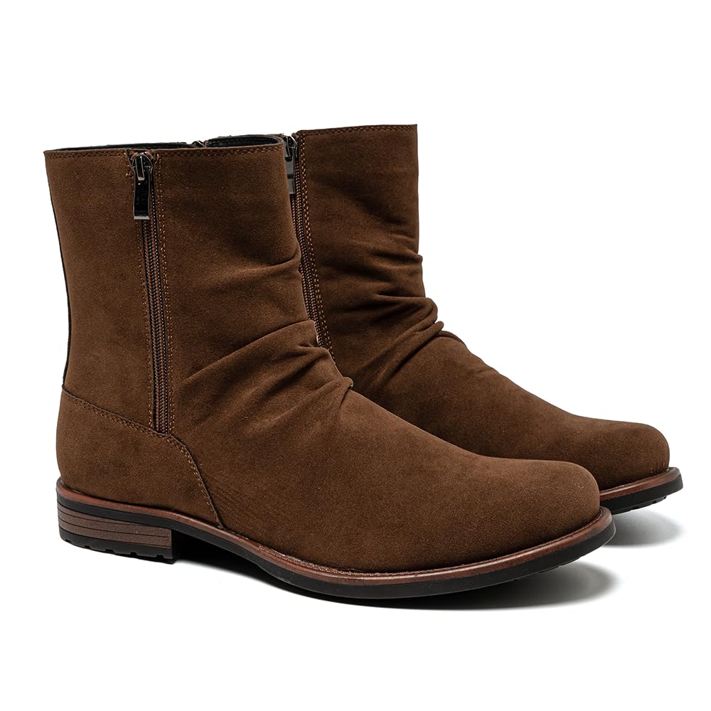 Men S Suede Look Slouch Zip Boot Ruched Mid Calf  display picture 3