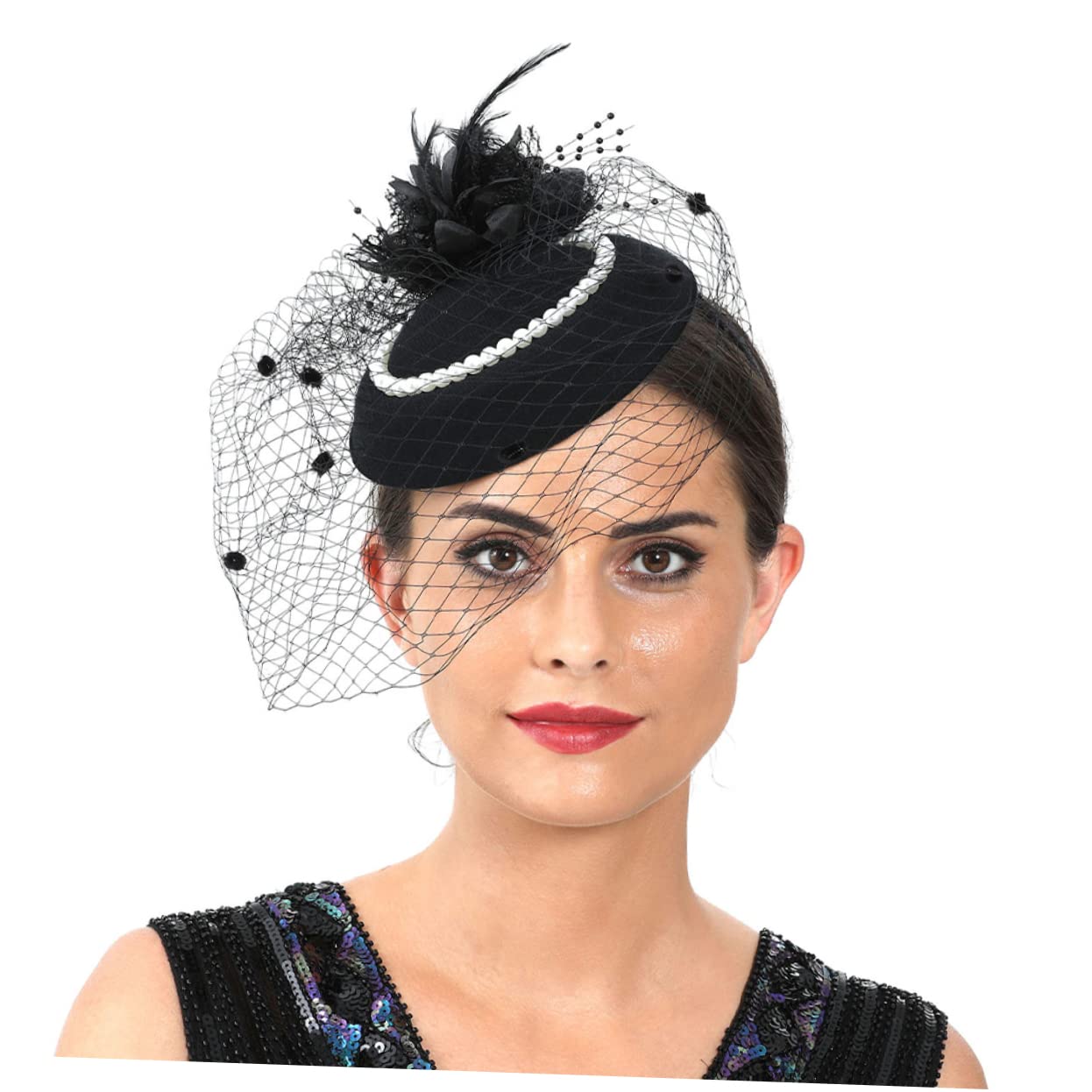 Abaodam 4pezzi Fascinator da Sposa Pizzo e Perle con Piume Accessorio Elegante per Matrimoni Feste e Cerimonie Cerchietto per Party e Cosplay per Eventi Speciali