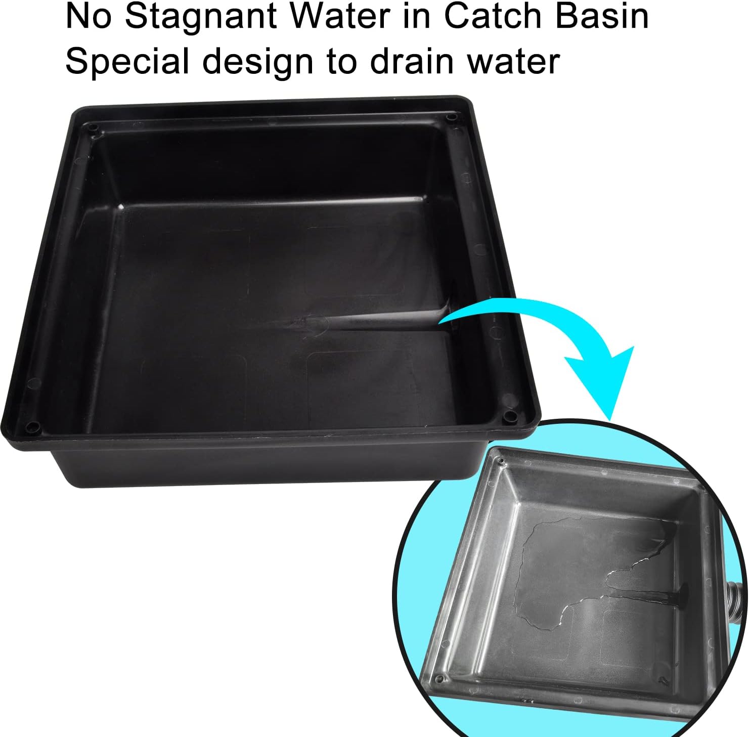 Square Catch Basin Drain Kit, 12"ร12" Low Profile Catch Basin Downspout Extension Kit with Flexible Pipe, No Deep Dig Needed, Pipe Stretched Length 8.2ft