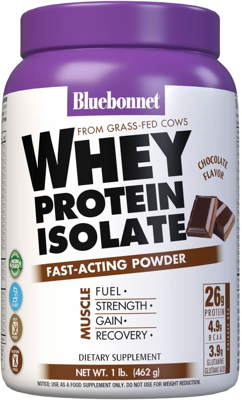 Bluebonnet whey protein isolate powder chocolate flavor, 1 lb